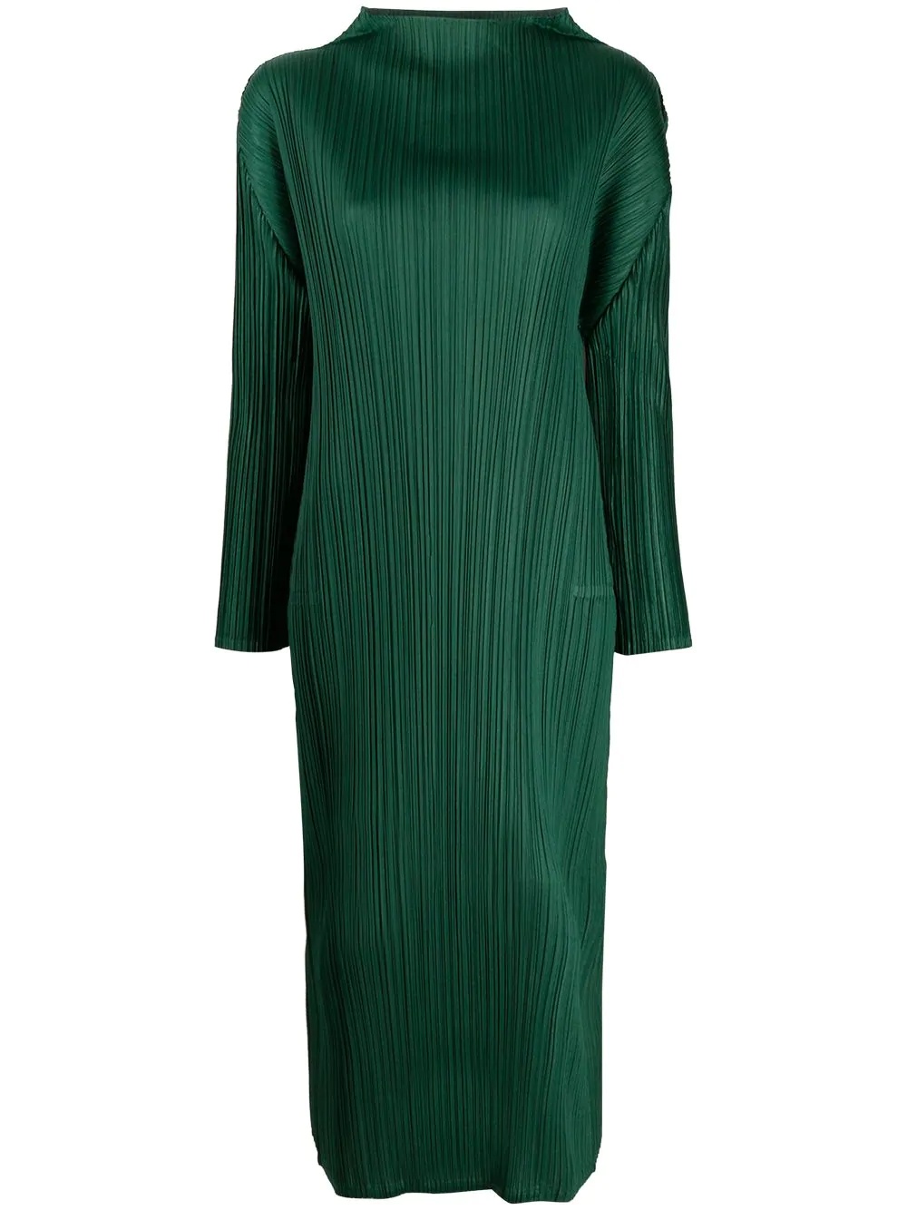 pleated long-sleeved midi dress - 1