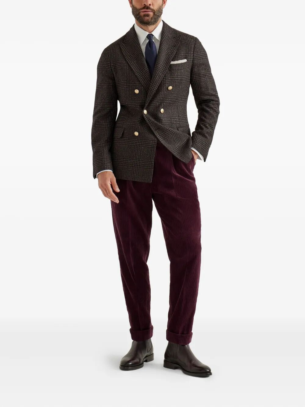 Prince Of Wales One-And-A-Half Breasted Blazer With Metal Buttons - 2