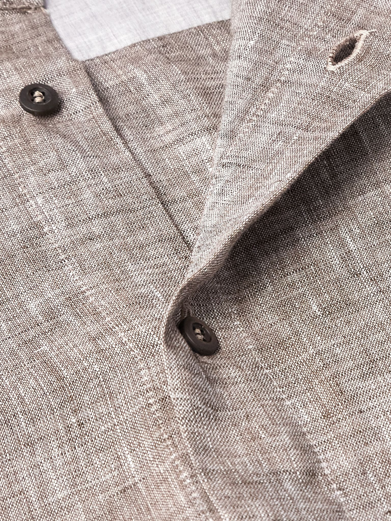 Grandad-Collar Linen Shirt Brown - 5