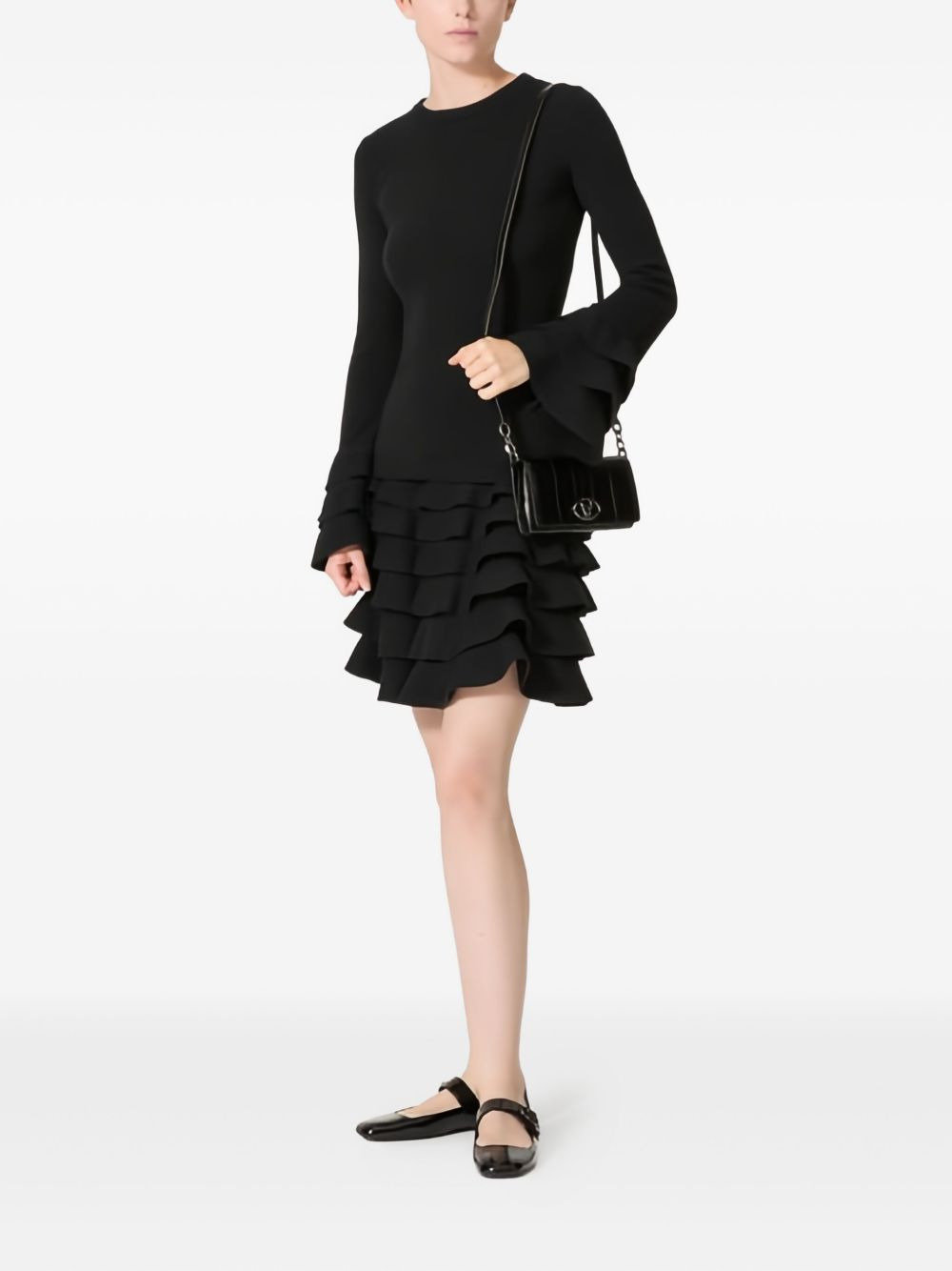 tiered-sleeve crew-neck knitted top - 2