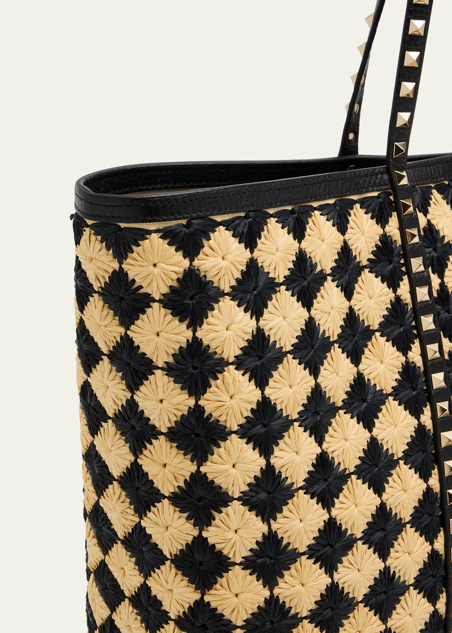 Rockstud Embroidered Raffia Shopping Tote Bag - 5