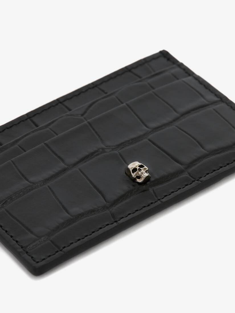 Embossed Croc Card Holder in Black - 4