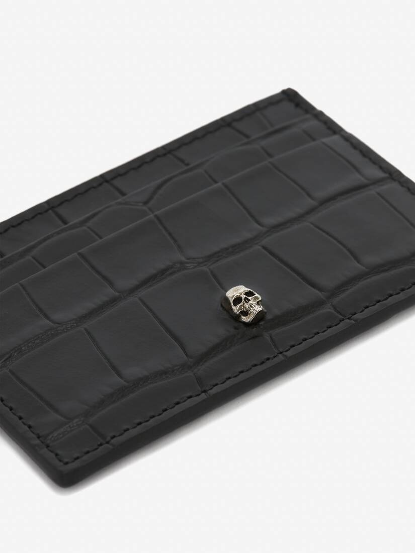 Men's Embossed Croc Card Holder in Black - 4