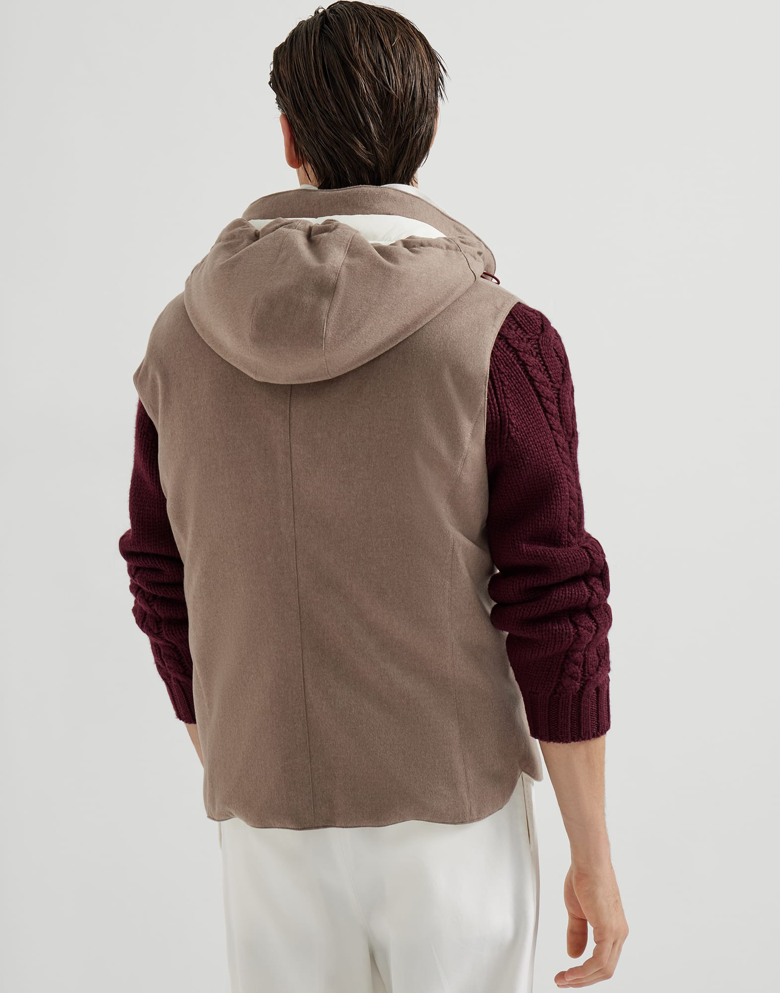 Bonded wool flannel down vest with detachable hood - 2
