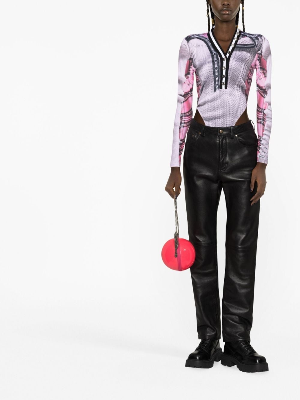 graphic-print long-sleeved bodysuit - 2