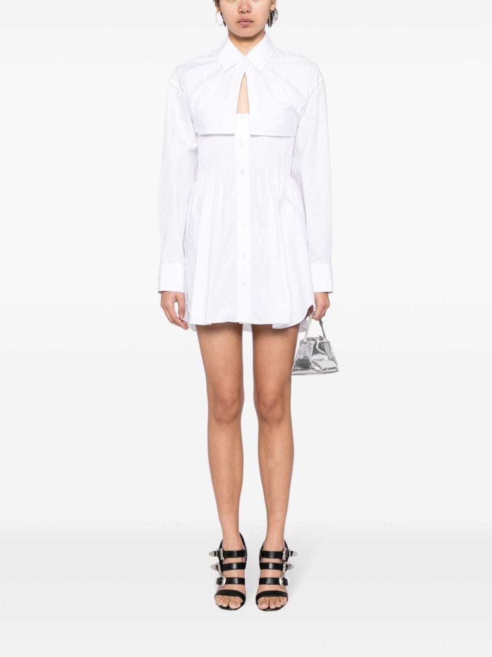 smocked mini shirt dress - 2
