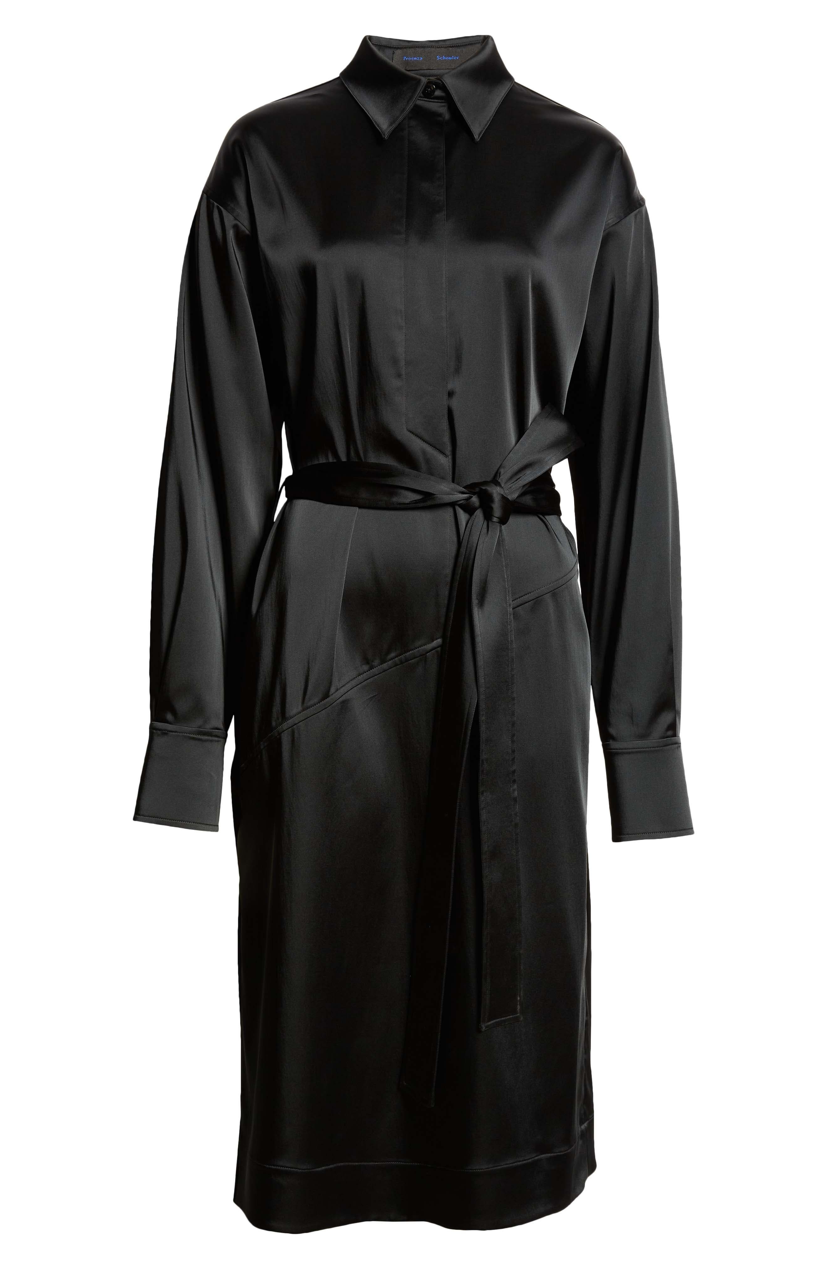 Proenza Schouler Andy Belted Long Sleeve Satin Shirtdress in Black at Nordstrom - 5