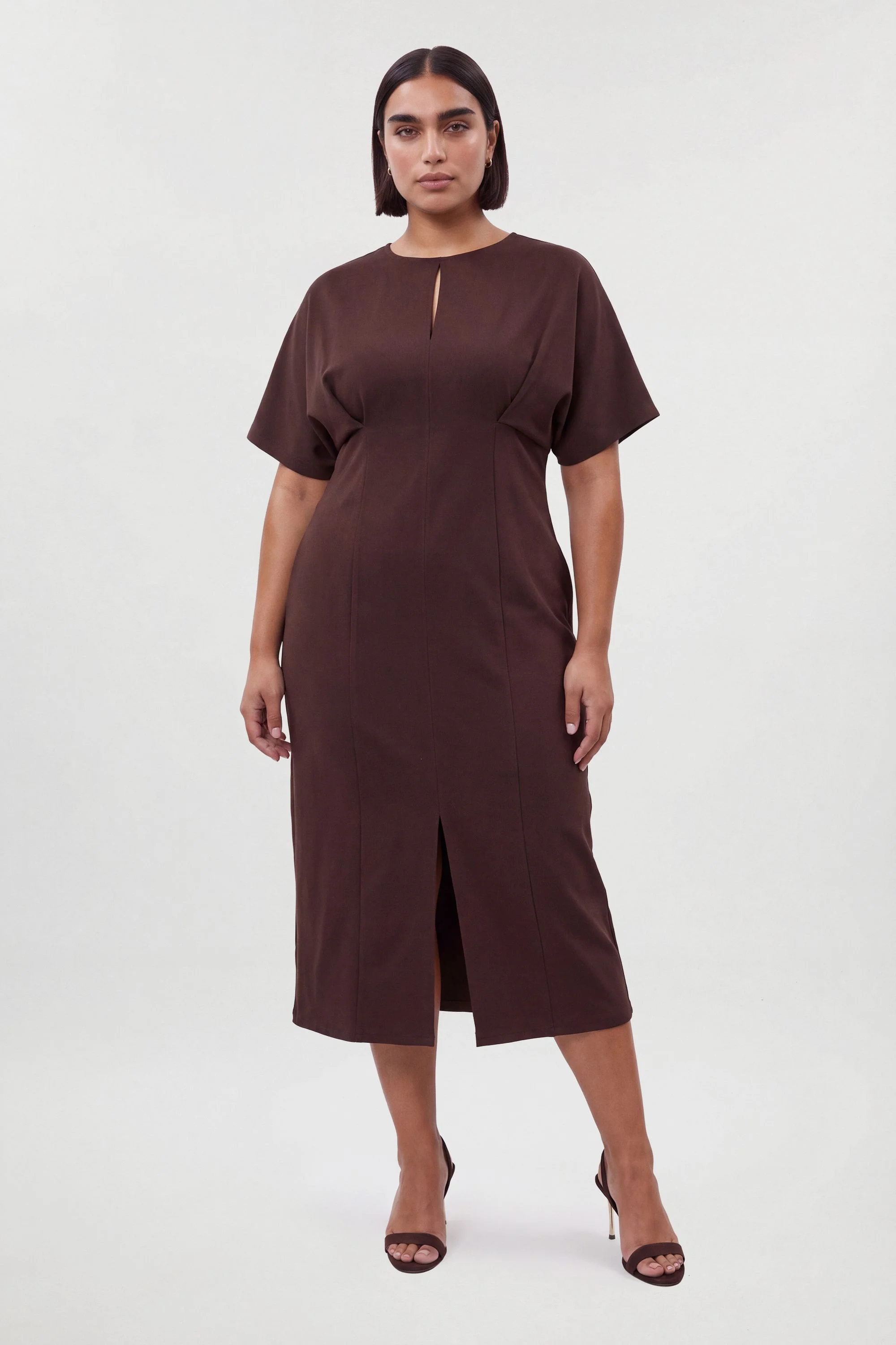 Plus Size Pleat Detail Ponte Keyhole Midi Dress - 1
