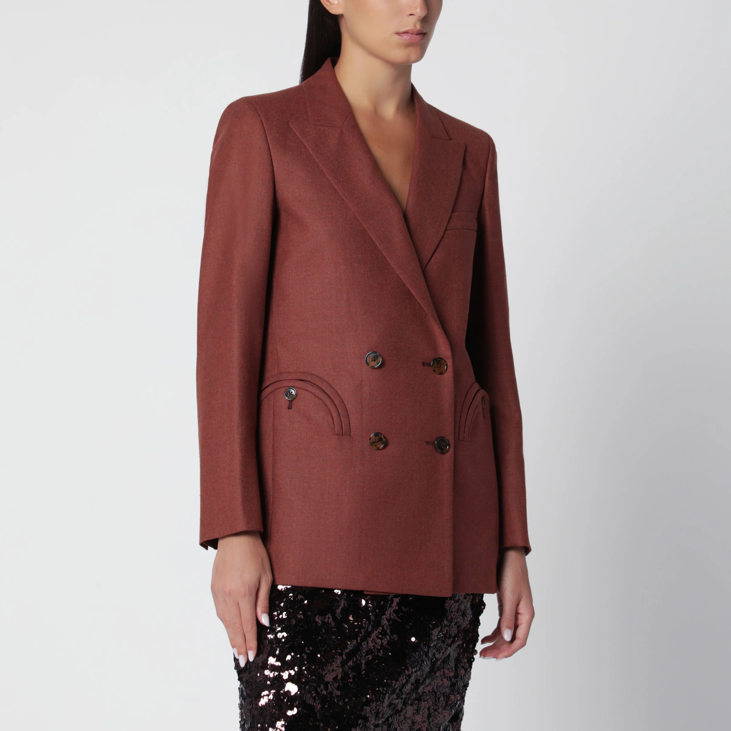 Double-breasted jacket in rust colour in wool and cashmere - 1