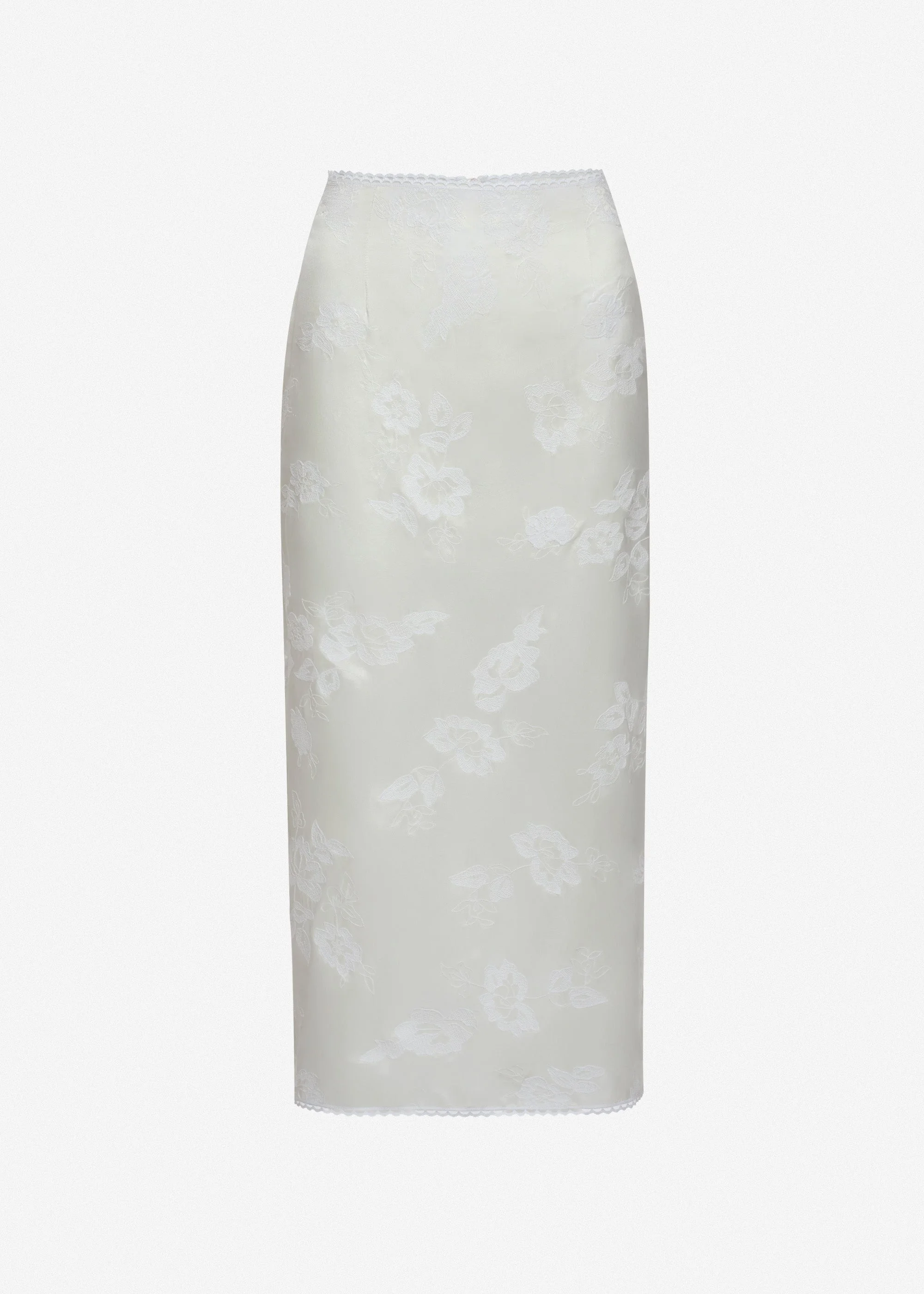 Embroidered satin midi skirt in white - 1