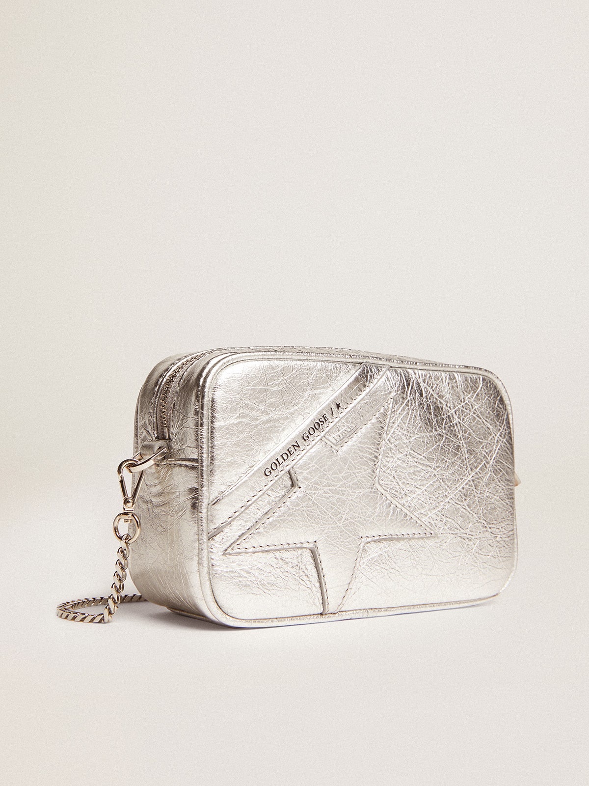 Women's Mini Star Bag in silver laminated leather with tone-on-tone star - 5