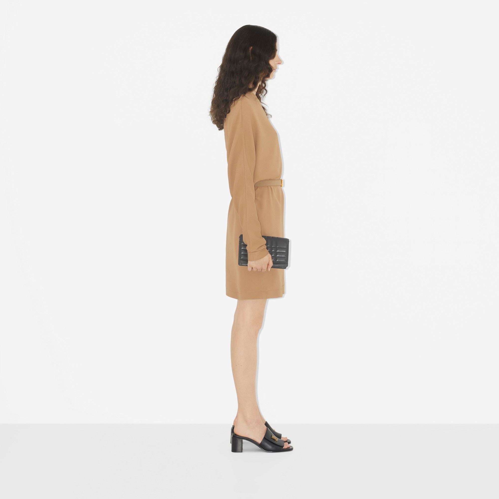 Long-sleeve Monogram Motif Silk Cady Dress - 3