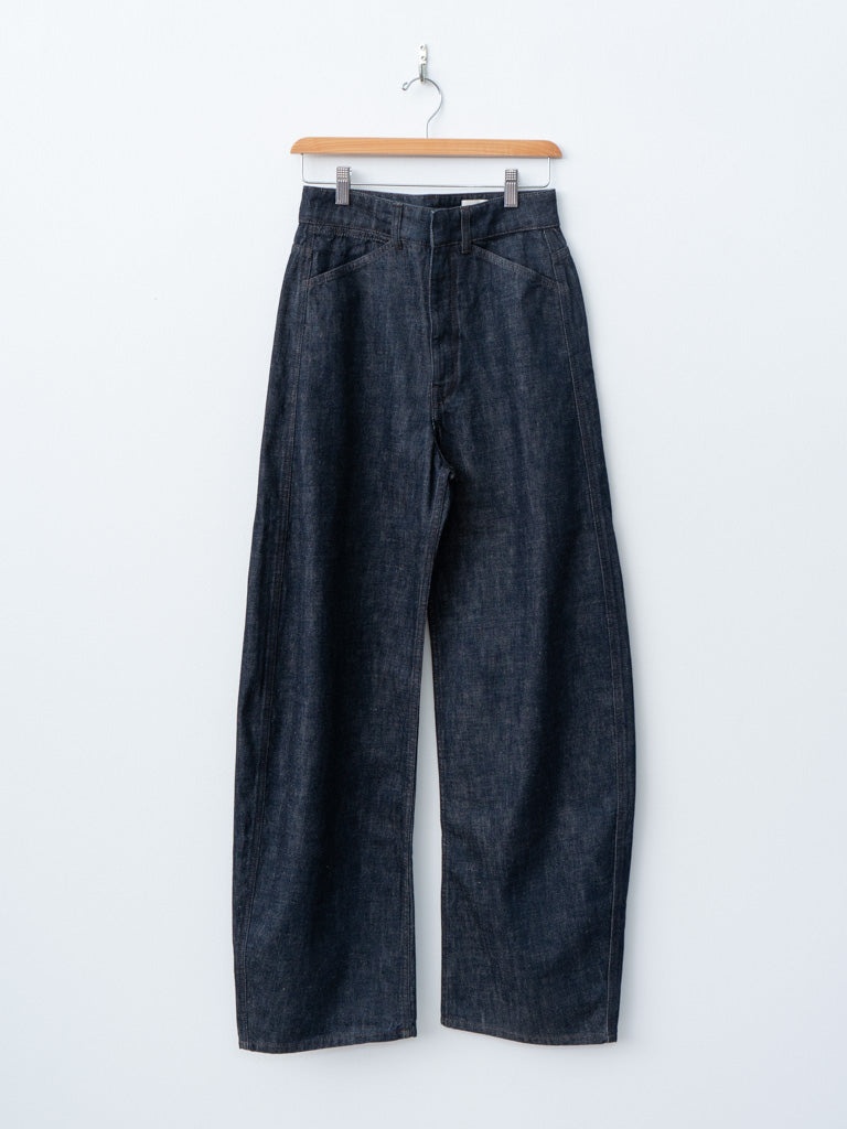 High Waisted Curved Pants - Denim Indigo - 1