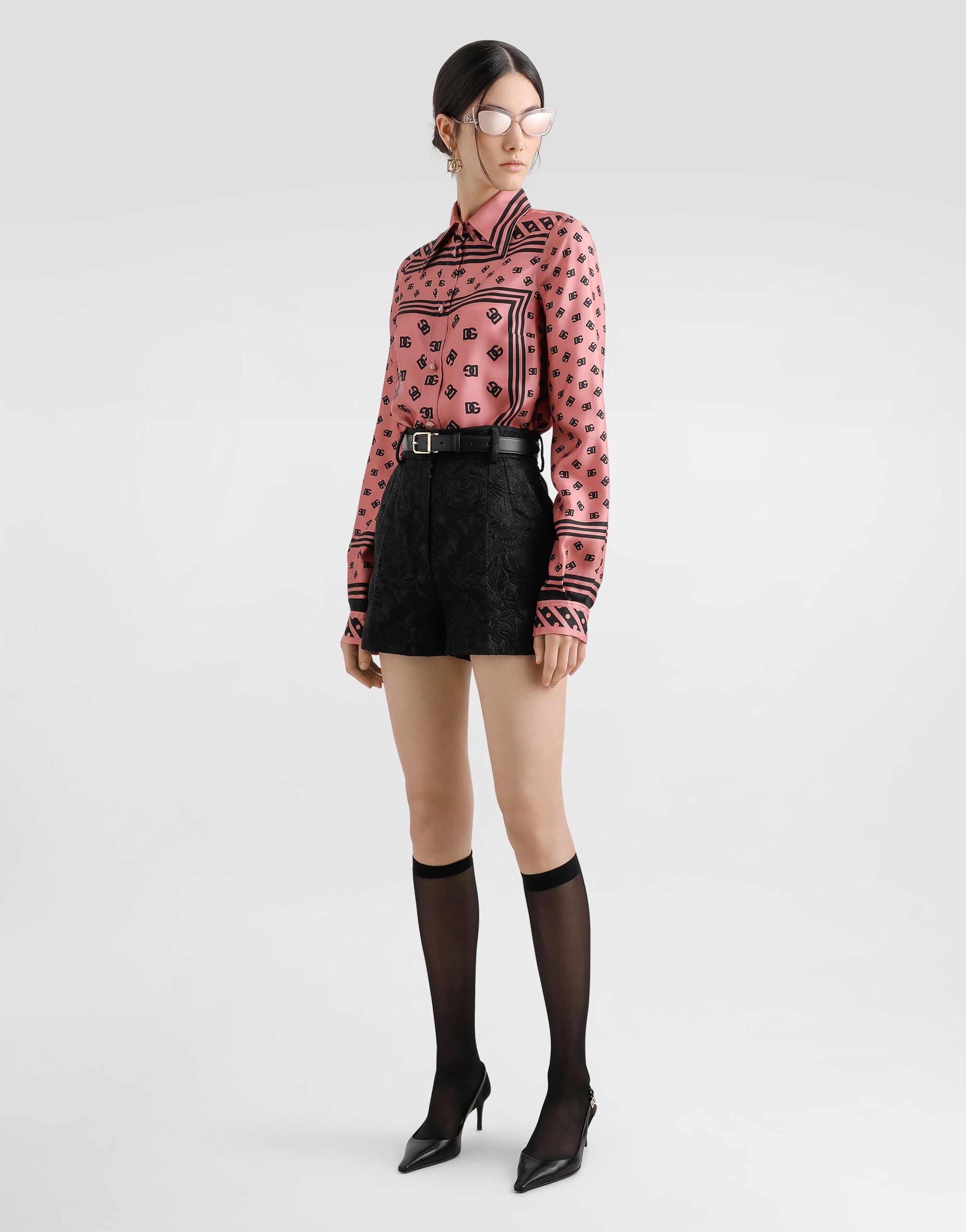 Quilted floral jacquard shorts with DG logo - 2