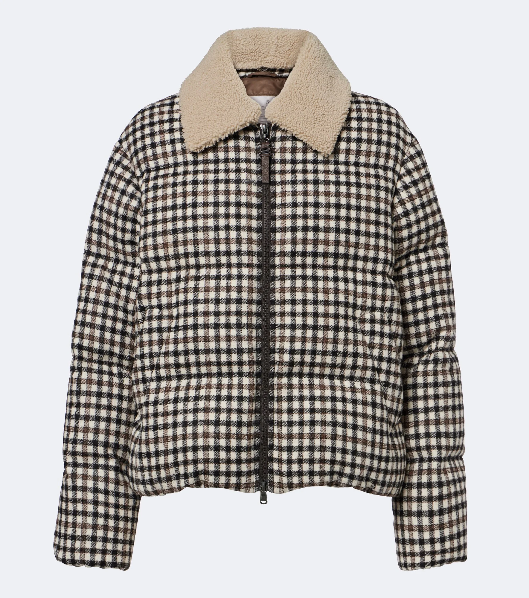Checked alpaca and wool-blend down jacket - 1