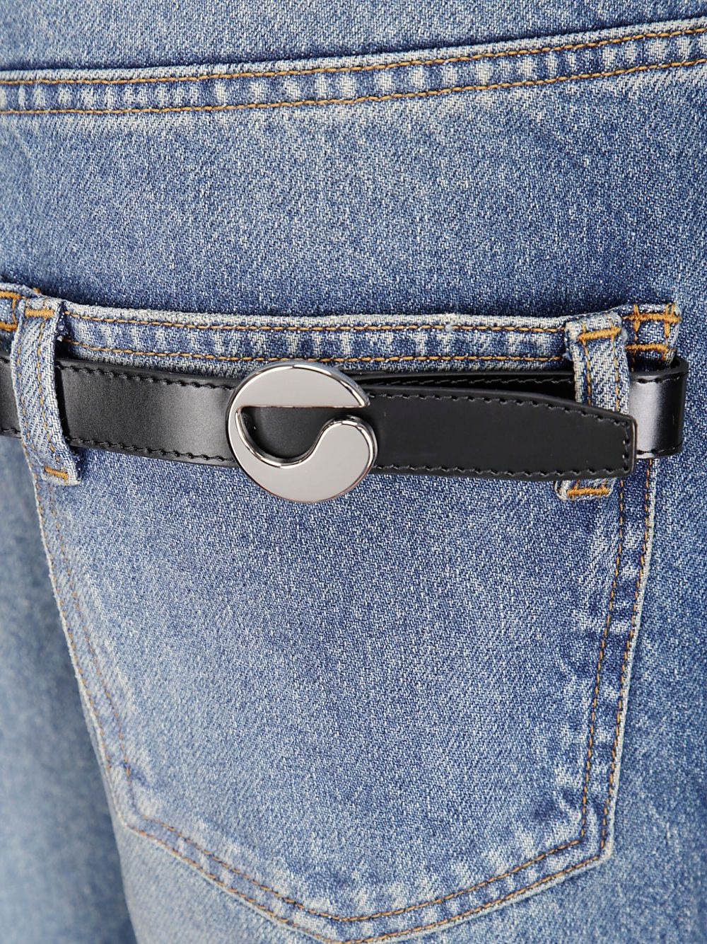 leather-belt pocket jeans - 3