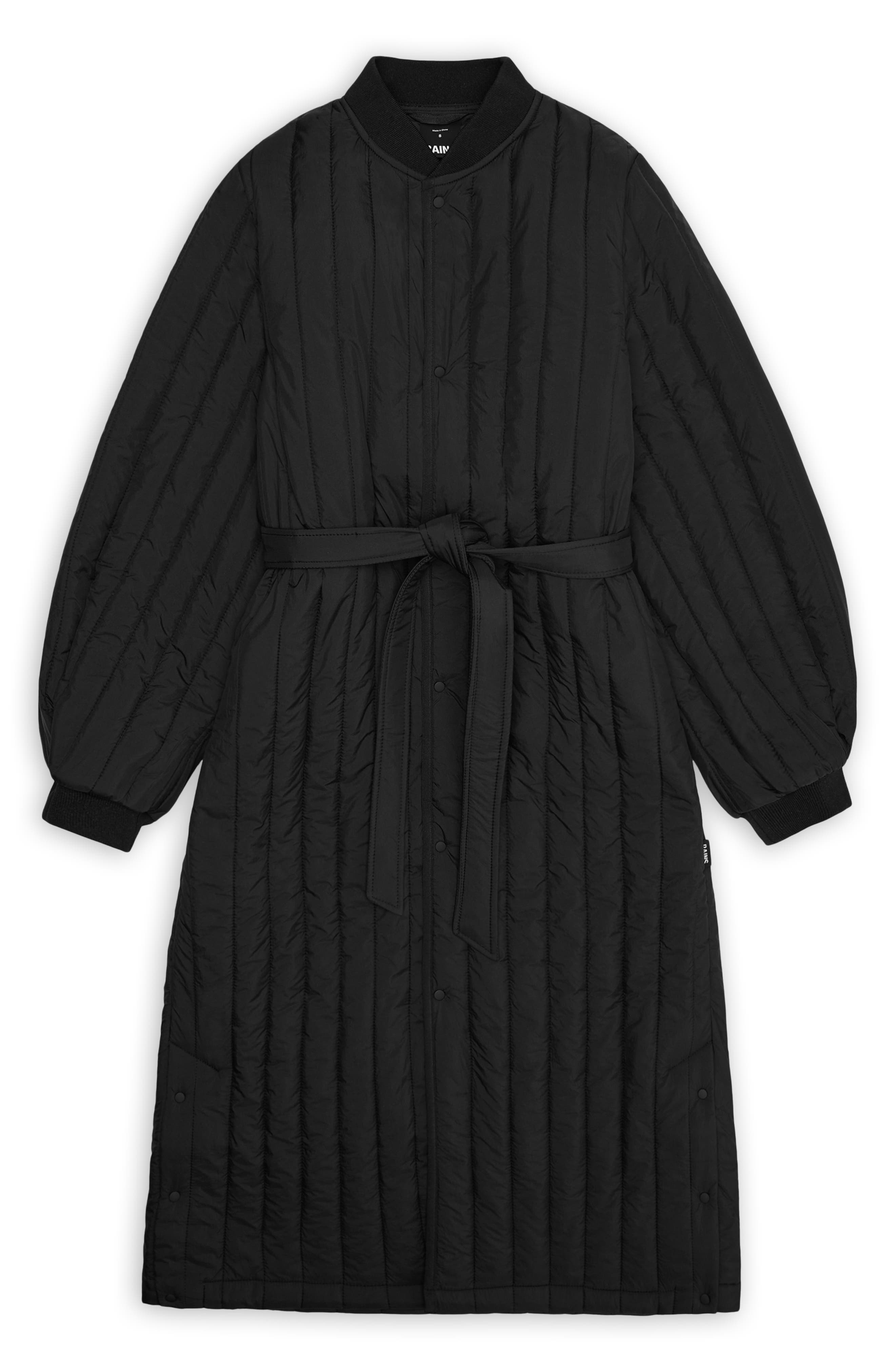 Rains Banja Belted Quilted Liner Coat in Black at Nordstrom - 3