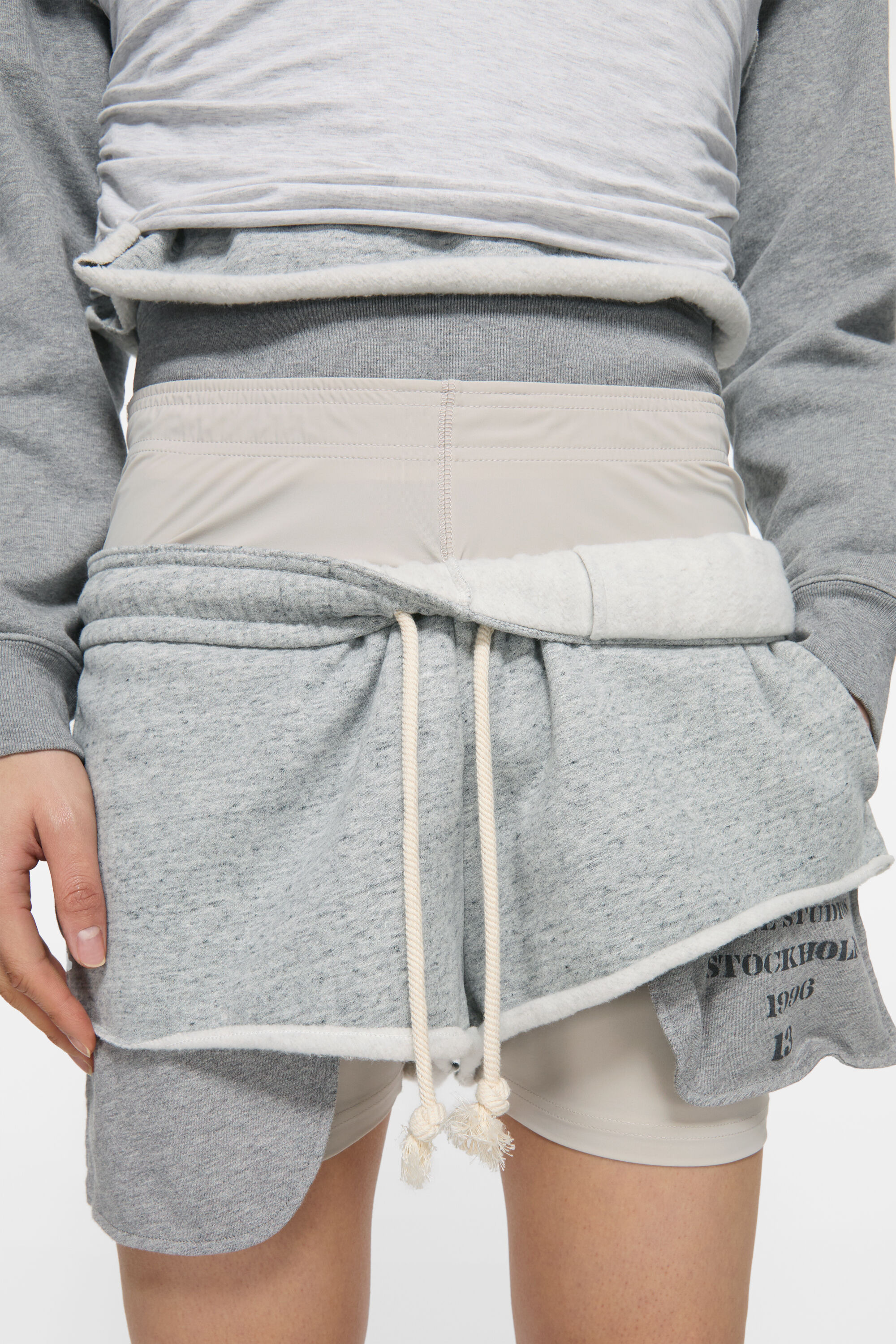 Layered fleece shorts - Marble grey melange - 4