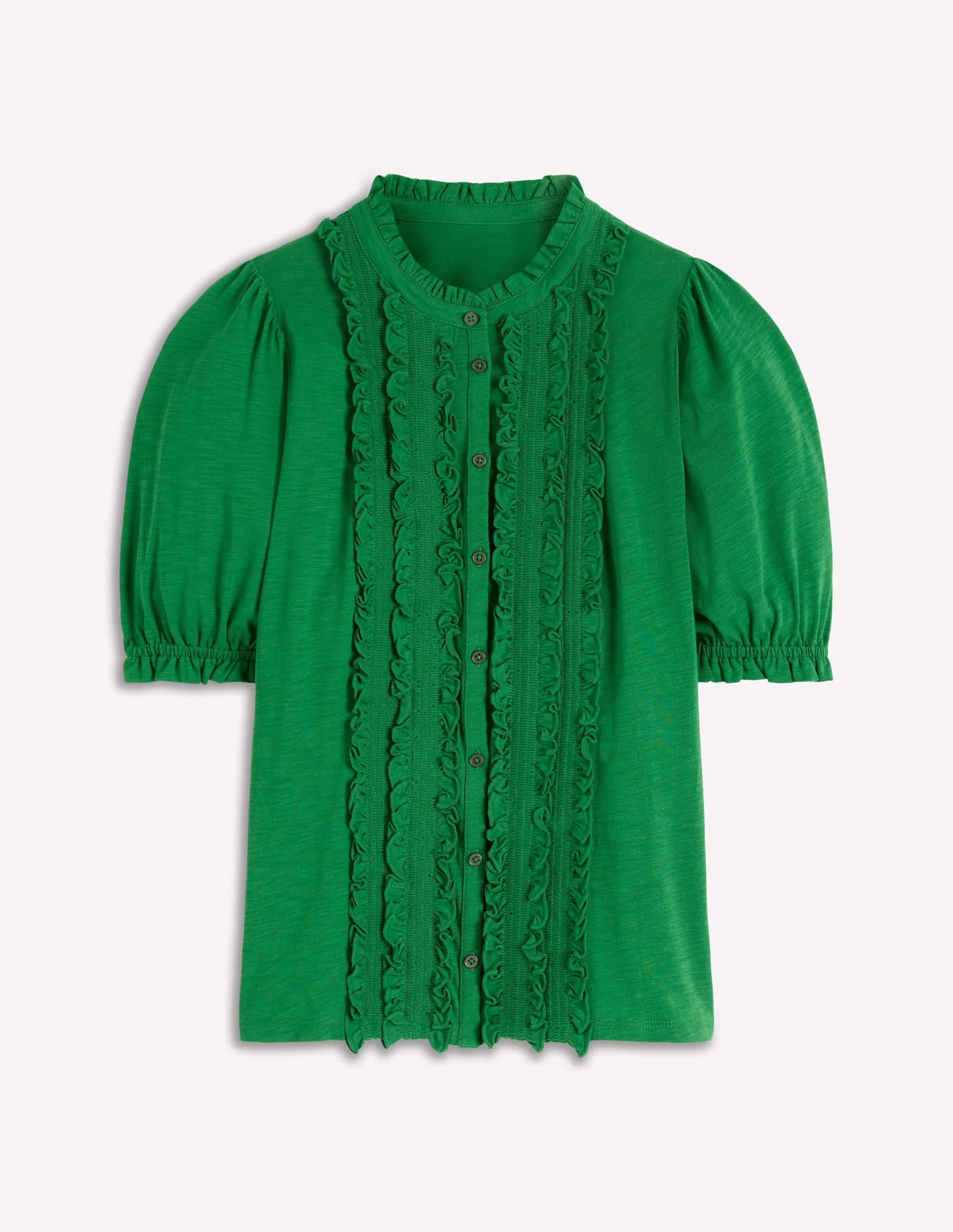 Eda Ruffle Front Shirt-Fresh Green - 1