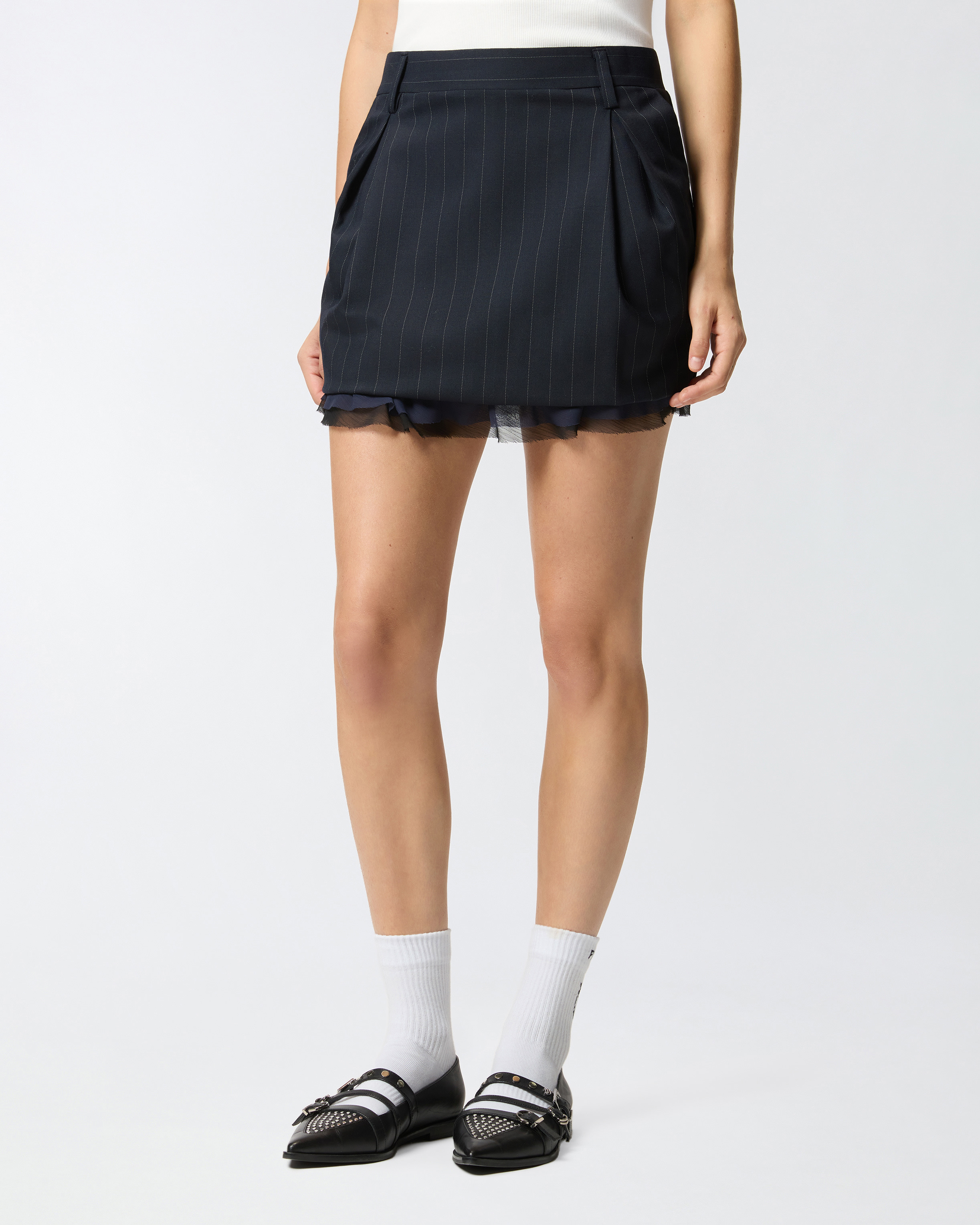 PINSTRIPE MINISKIRT WITH FRINGED HEM - 3