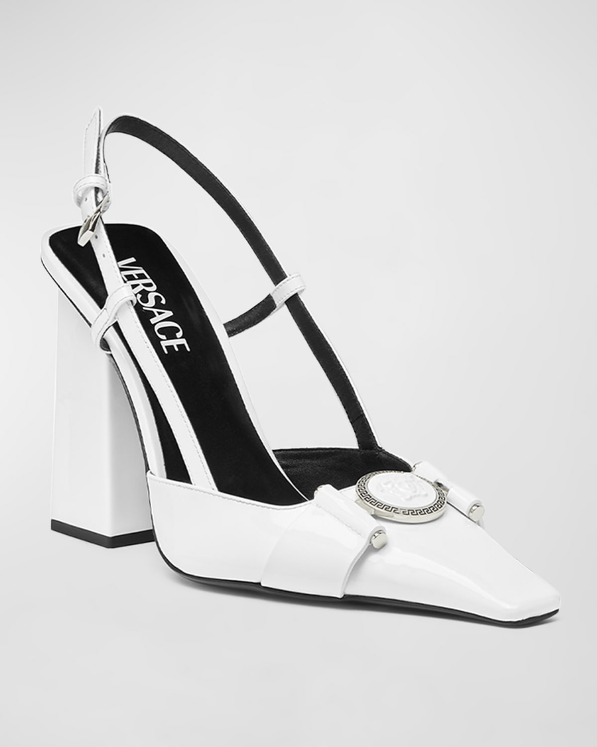 Medusa Coin Patent Slingback Block-Heel Pumps - 2