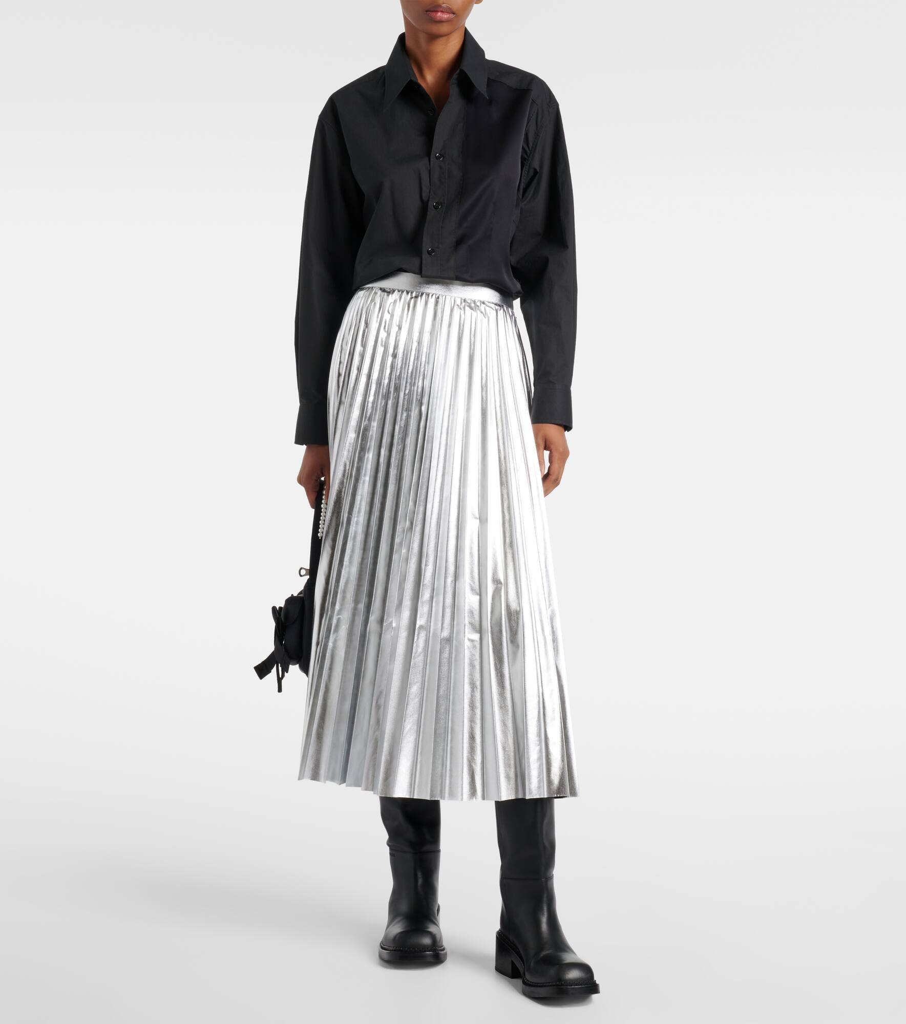 Pleated metallic-effect midi skirt - 2