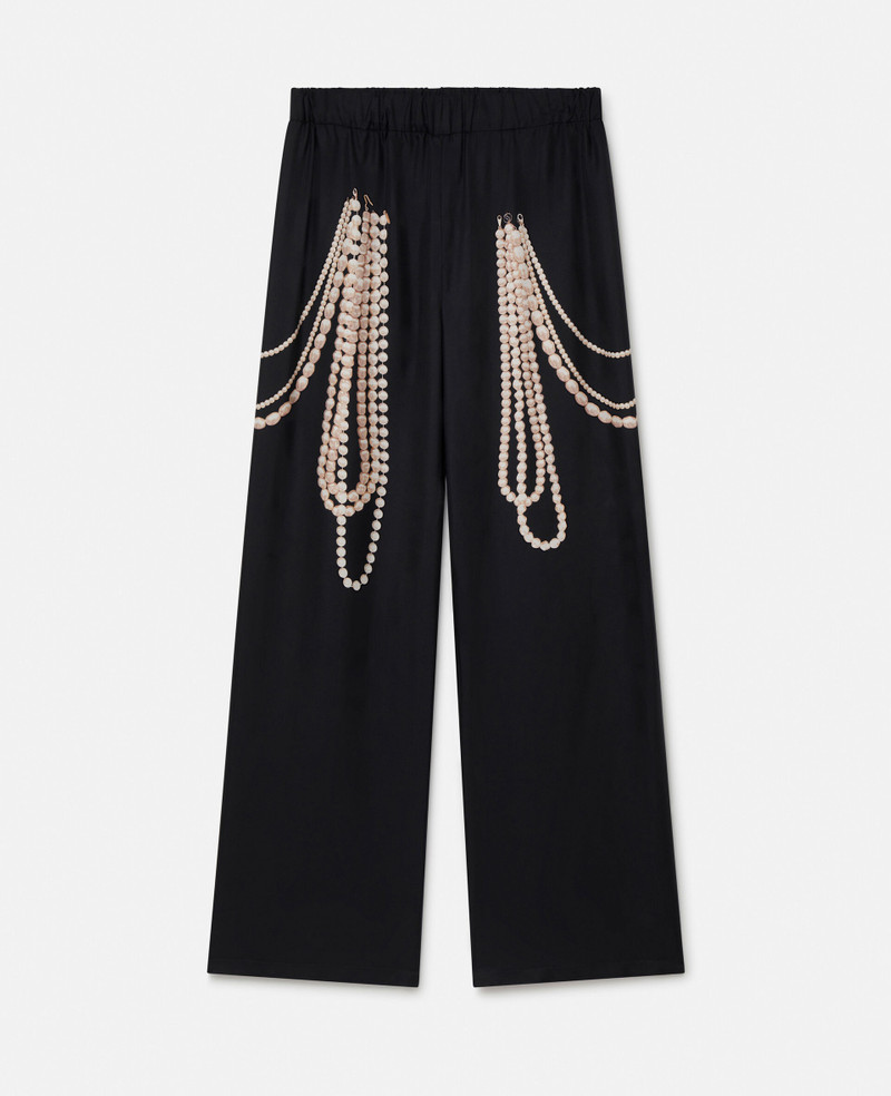 Pearl Trompe L’oeil Print Silk Wide Leg Trousers 1