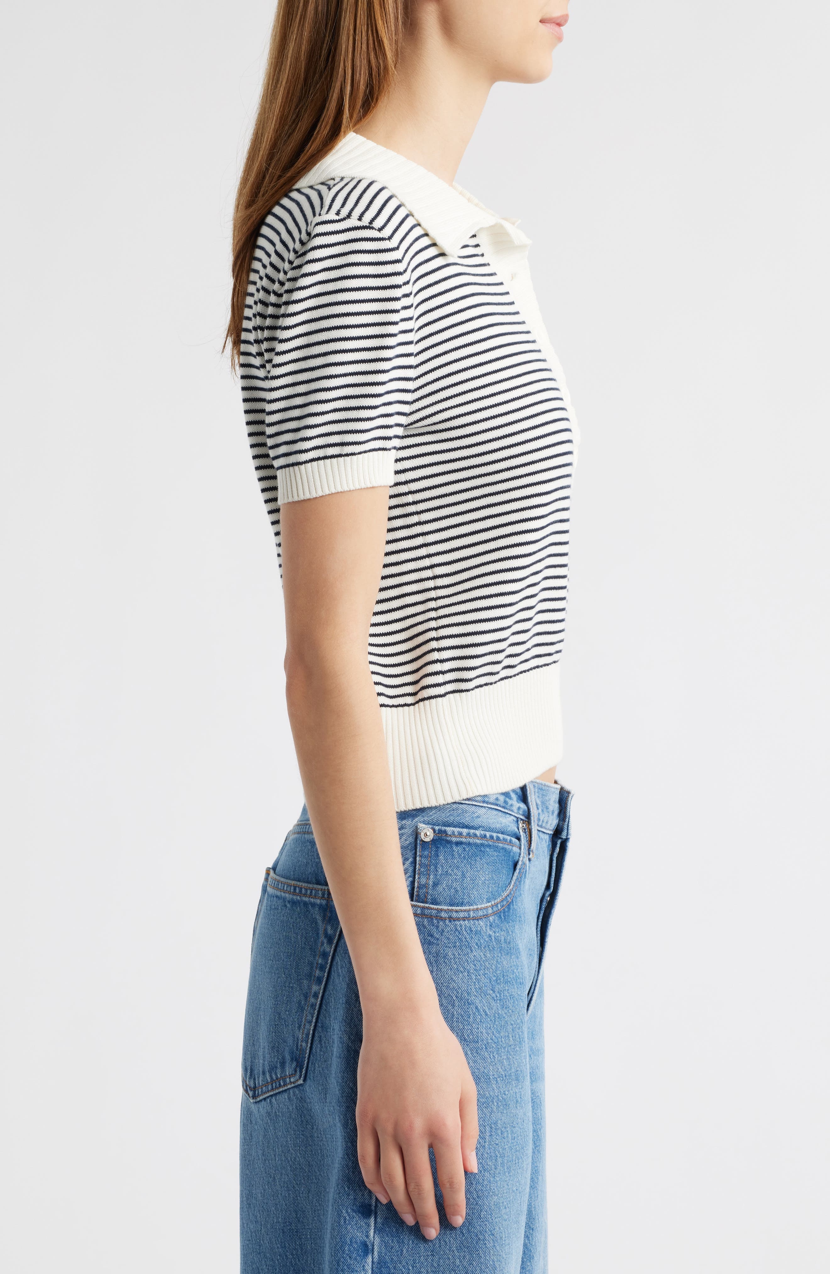 FRAME The Graduate Stripe Polo Sweater in Navy Multi at Nordstrom - 3