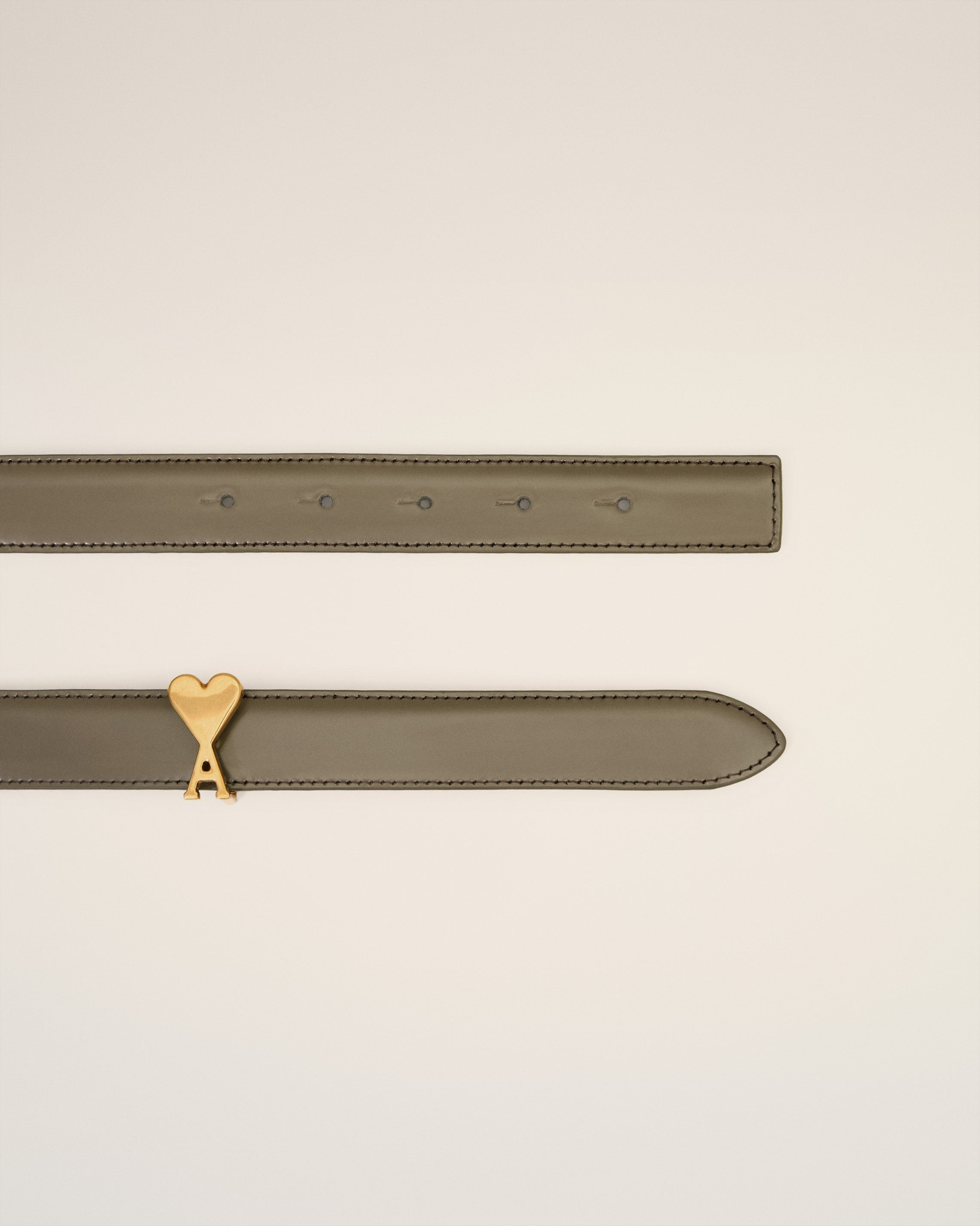 BROWN GLAZED LEATHER AMI DE COEUR BUCKLE 25 MM BELT - 5
