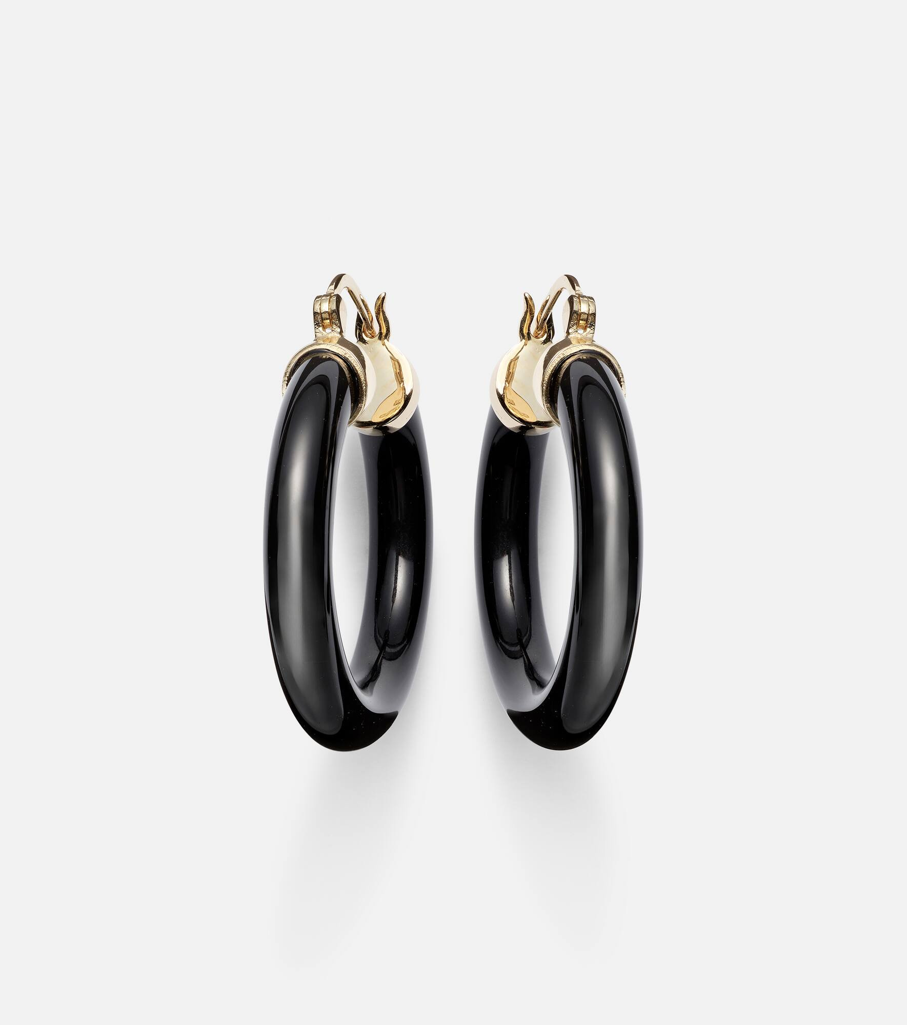 14kt gold hoop earrings with black onyx - 1