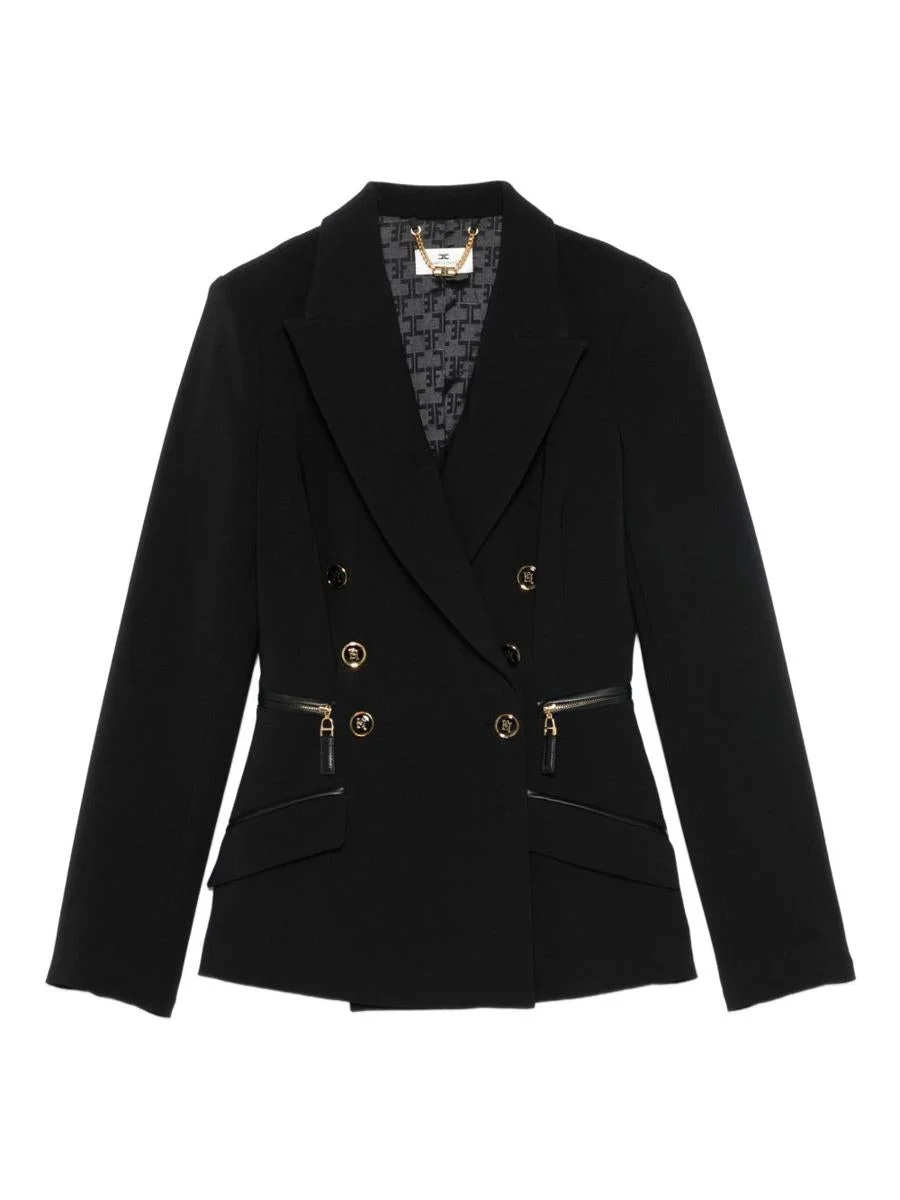 Elisabetta Franchi Double-Breasted Crepe Blazer In Black - 1