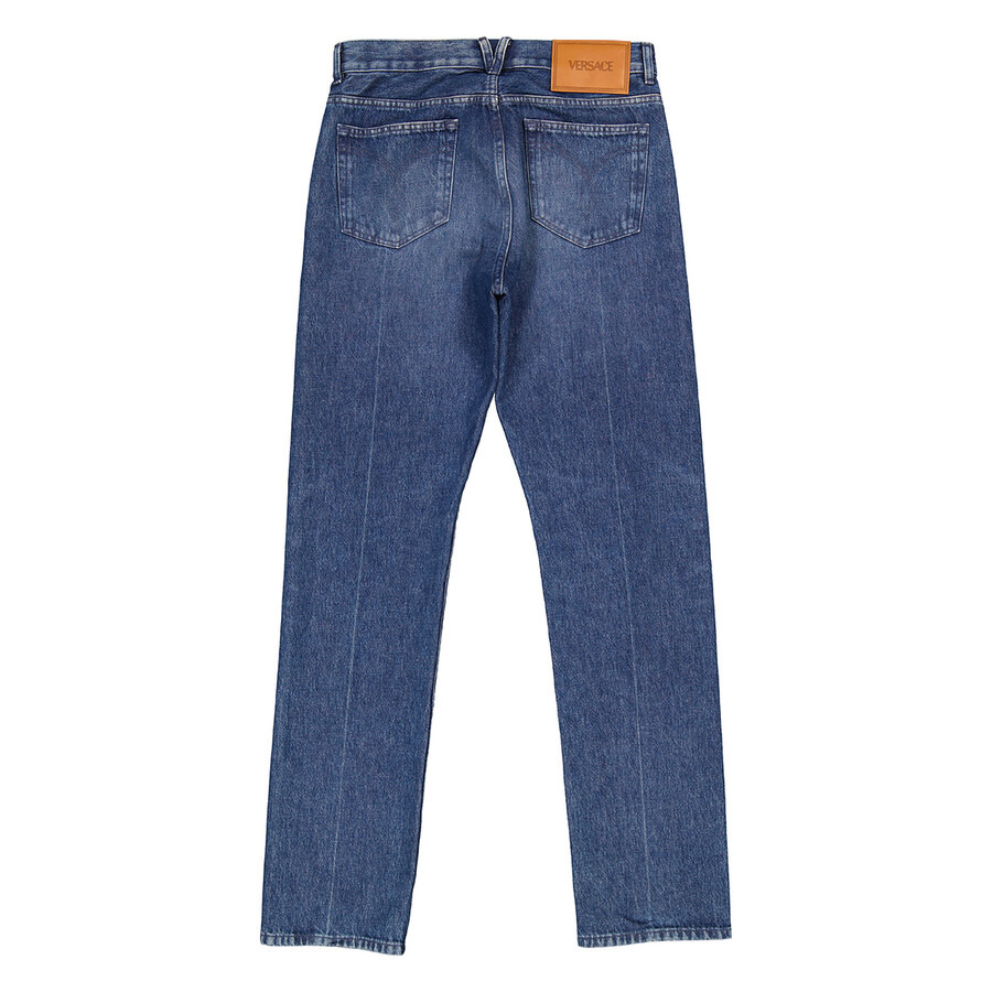 Versace Men's Washed Medium Blue Straight-Leg Mid-Rise Jeans - 2
