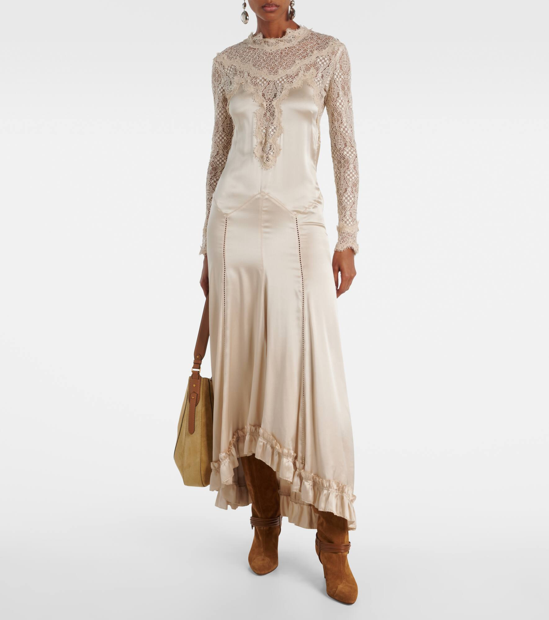 Dolores lace-trimmed silk-blend satin gown - 2