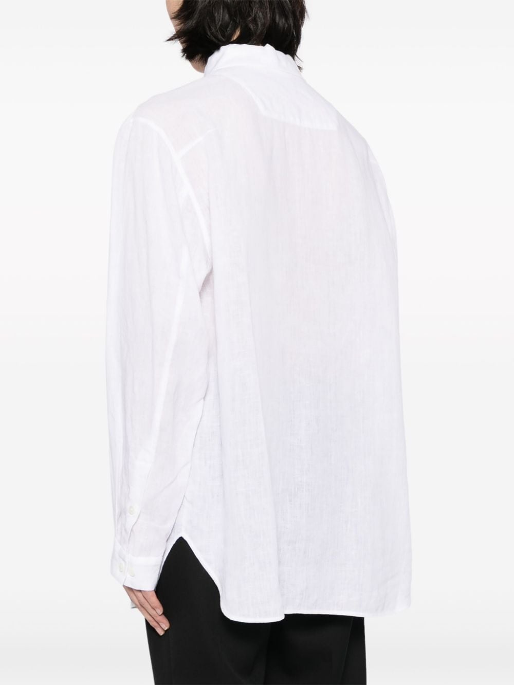 spread-collar linen shirt - 4