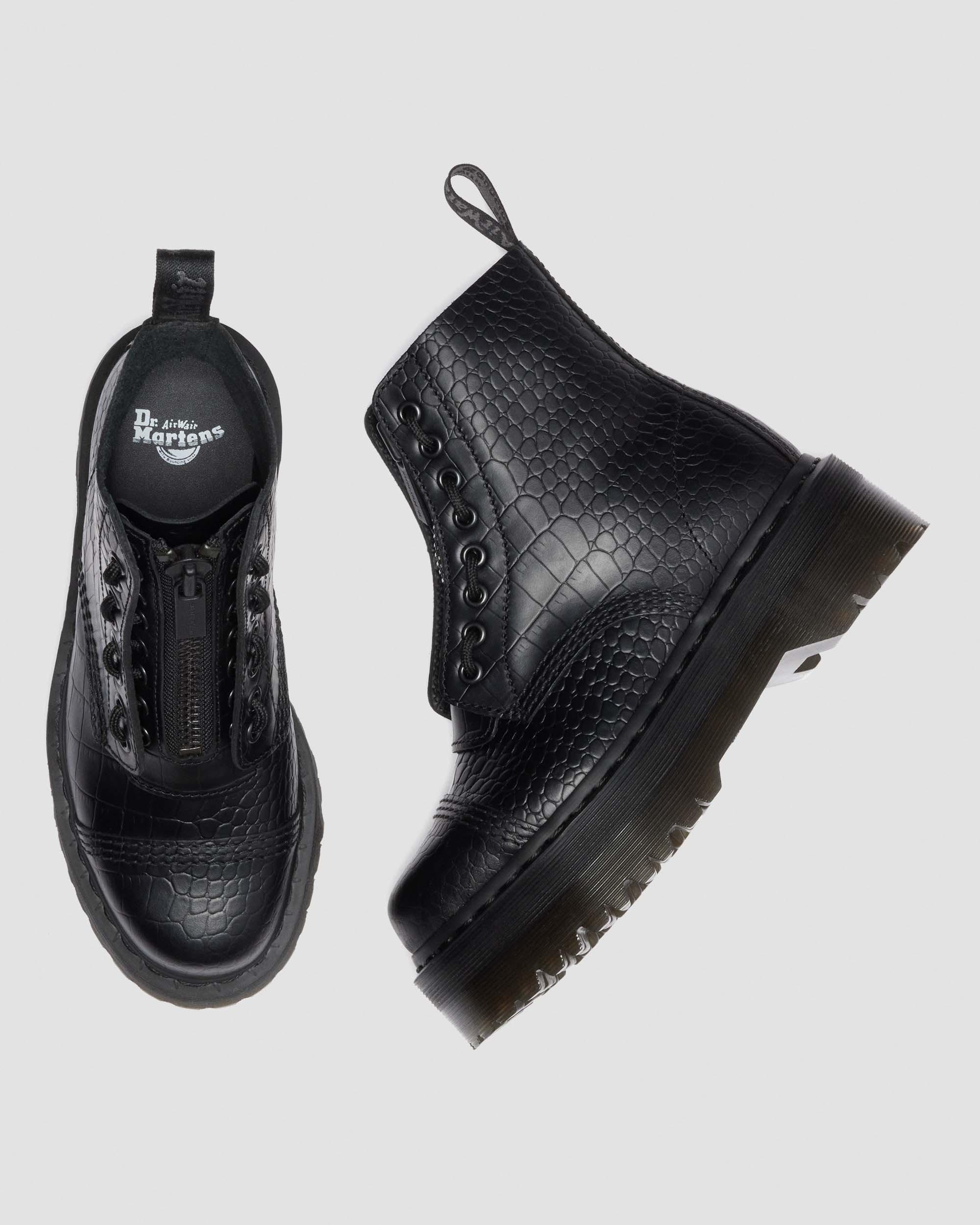 Sinclair Croc Emboss Leather Platform Boots - 2