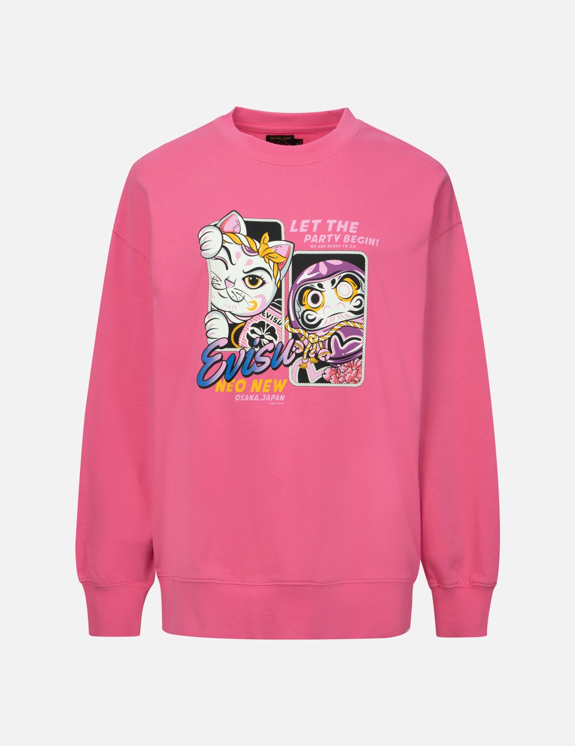 FORTUNE CAT AND DARUMA PRINT OVERSIZED SWEATSHIRT - 1