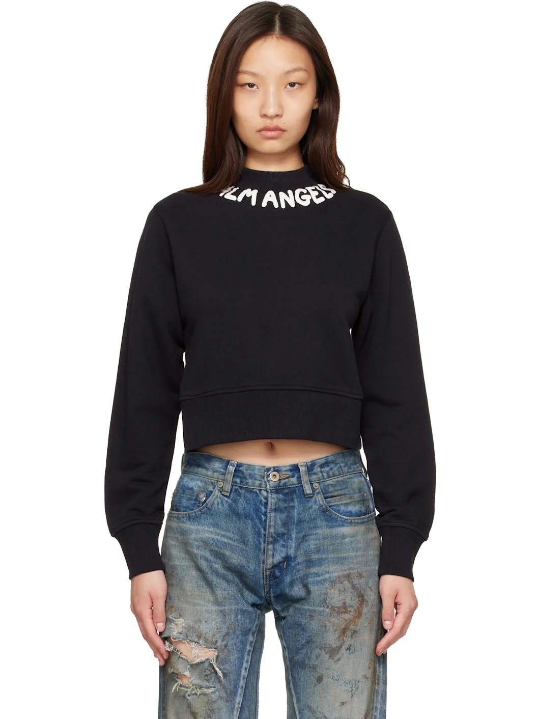 Black Neck Logo Fitted Sweatshirt - 1