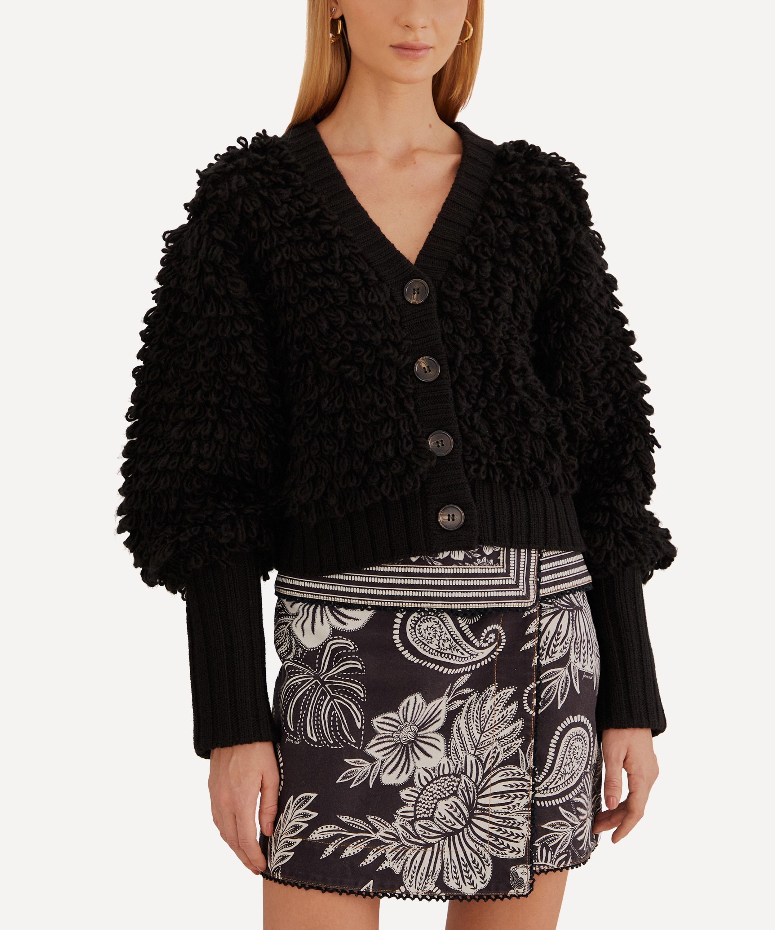 Black Textured V-Neck Cardigan - 2