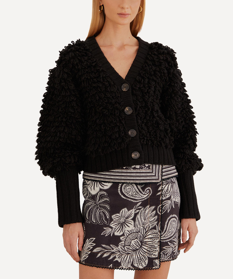 FARM RIO Black Textured V-Neck Cardigan outlook