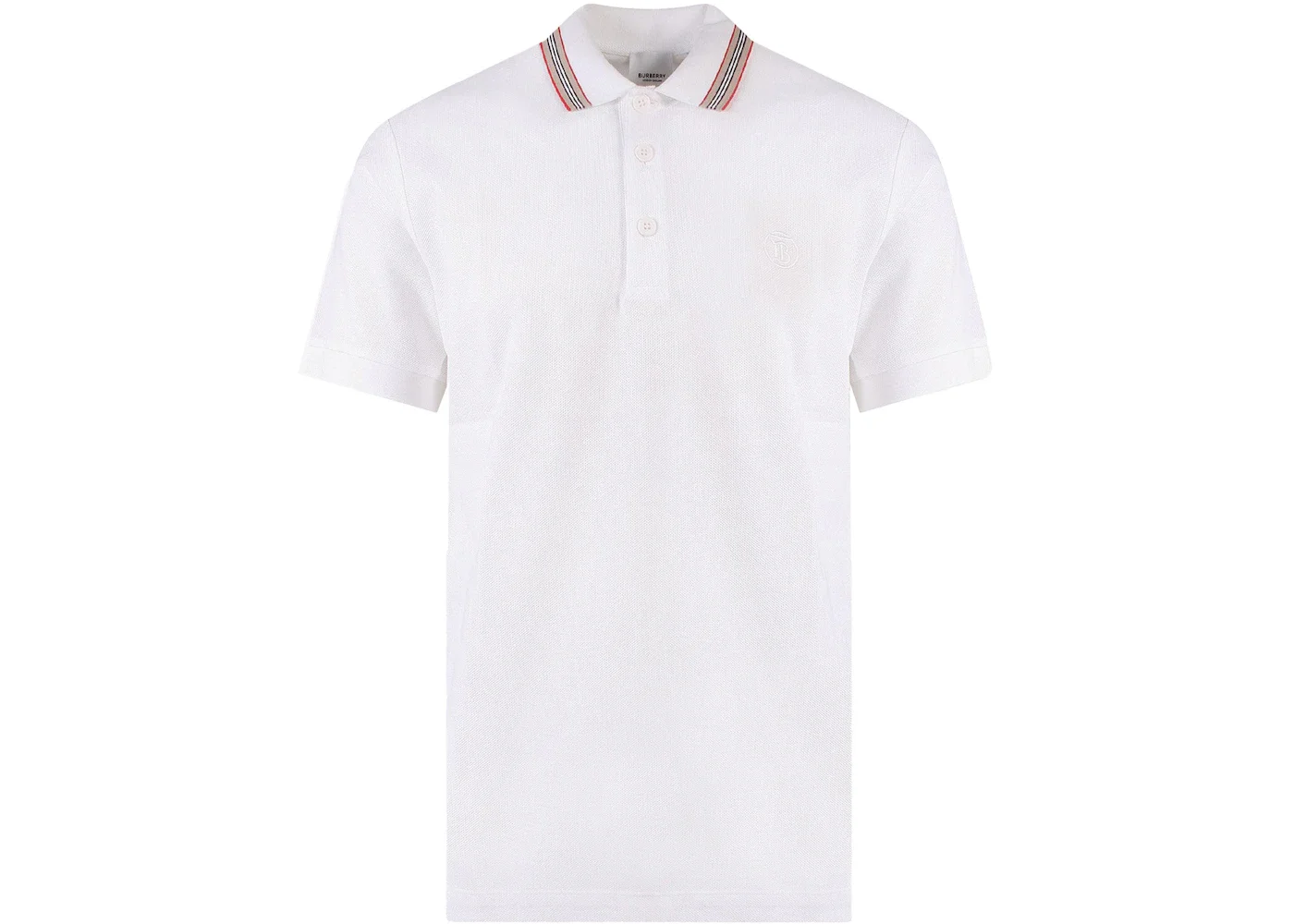 Burberry Embroidered Logo Biologic Piqu Cotton Polo Shirt White - 1
