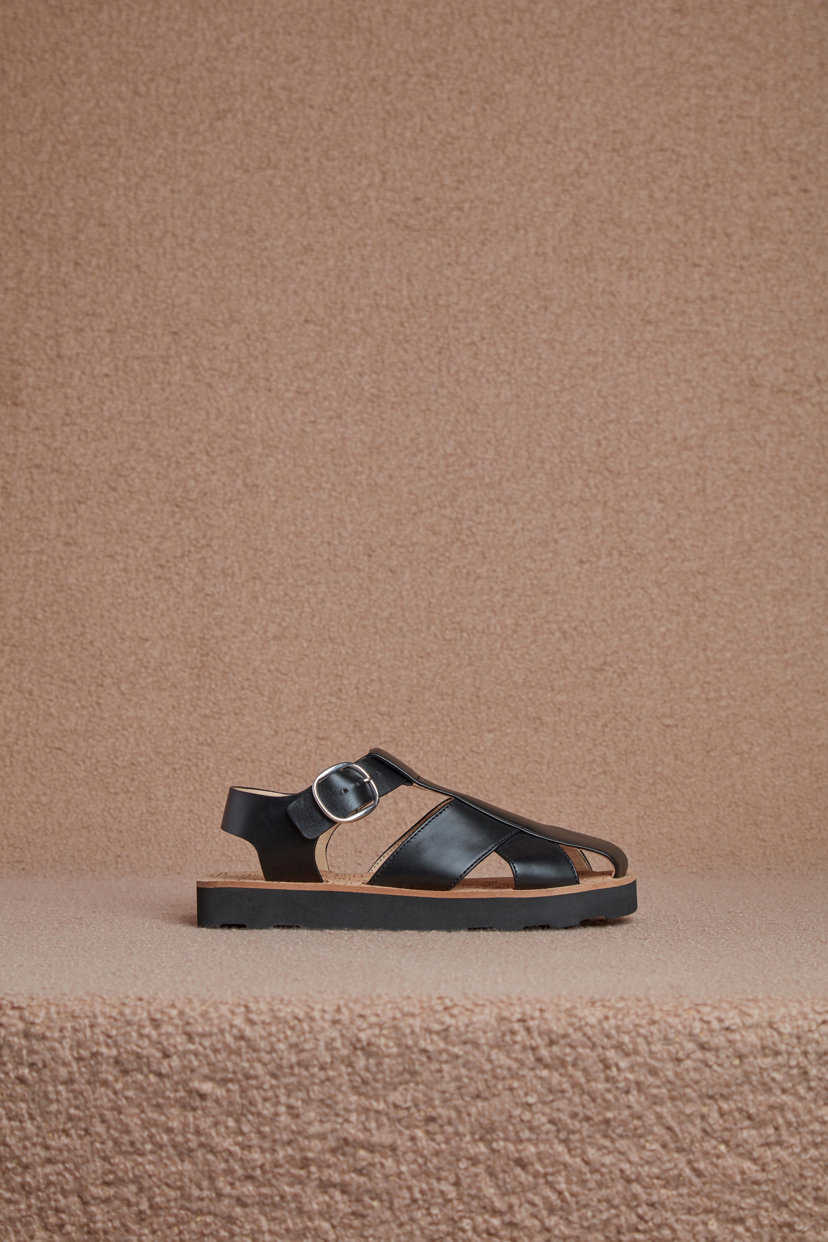 Horatio Flat Sandal in Black Nappa Leather - 5