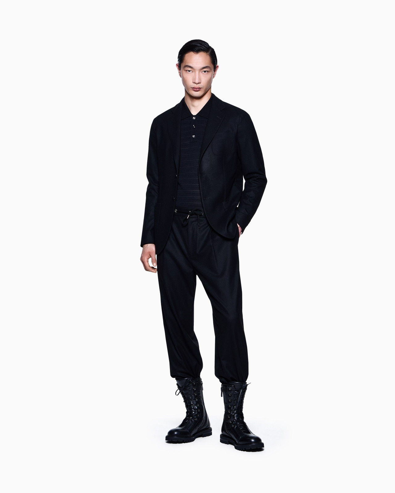 LONG-SLEEVED POLO SHIRT IN WOOL JERSEY WITH A STRIPE MOTIF - 2