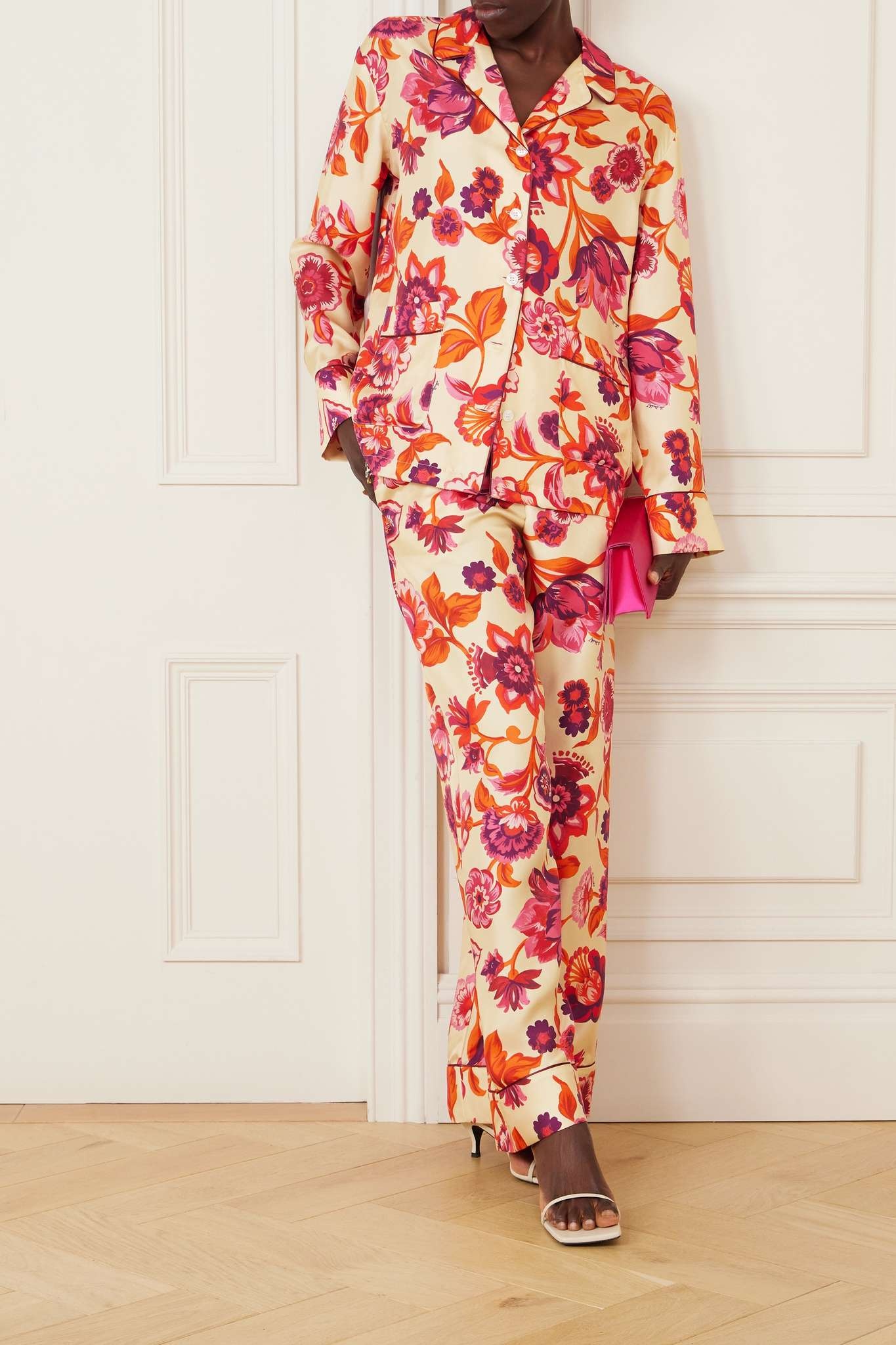 Floral-print silk-twill pajama shirt - 2