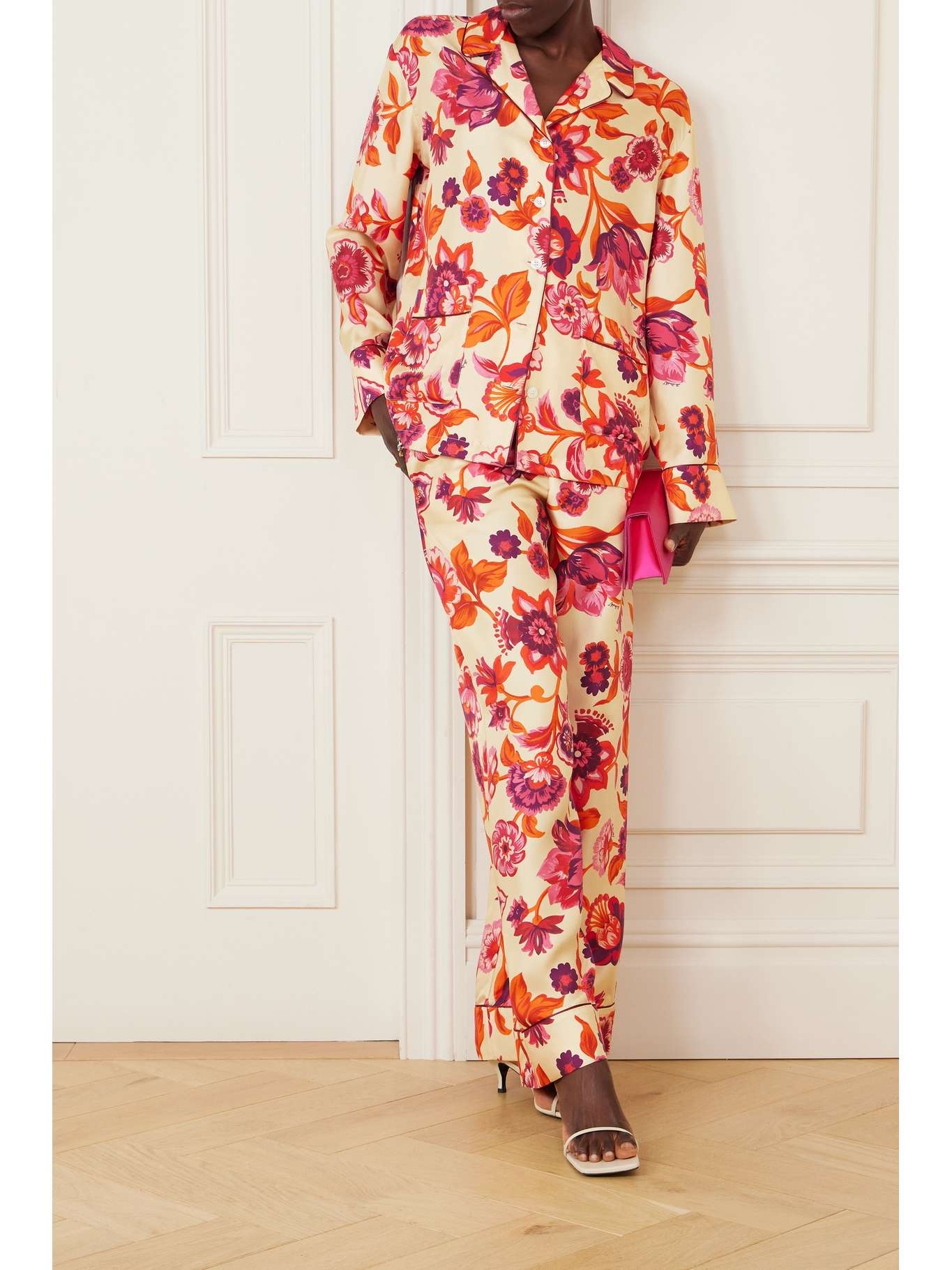 Floral-print silk-twill pajama shirt - 2