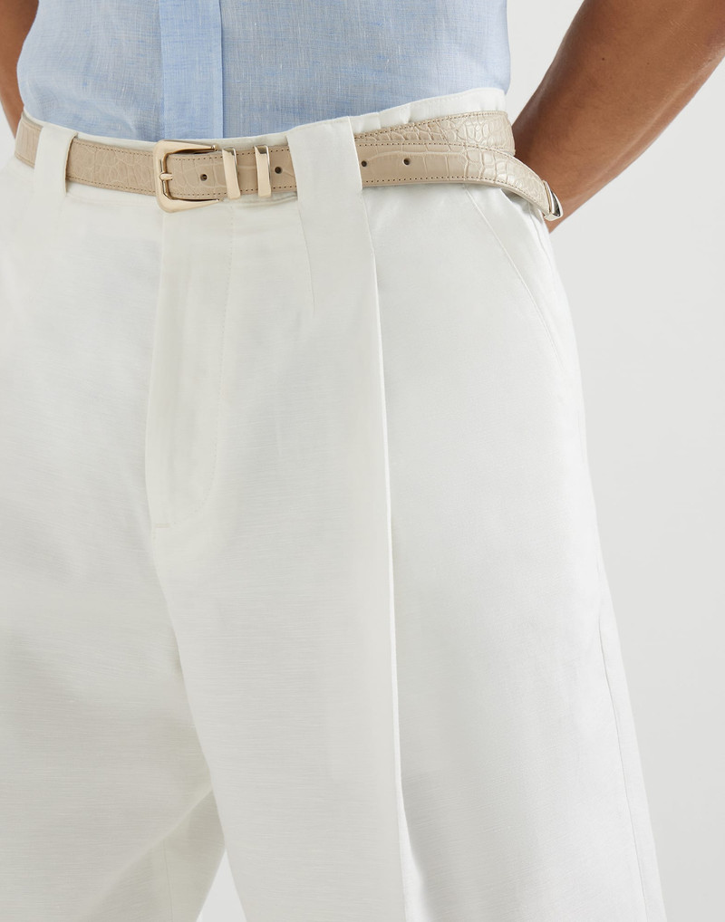 Cotton and linen panama trousers with pleat 4