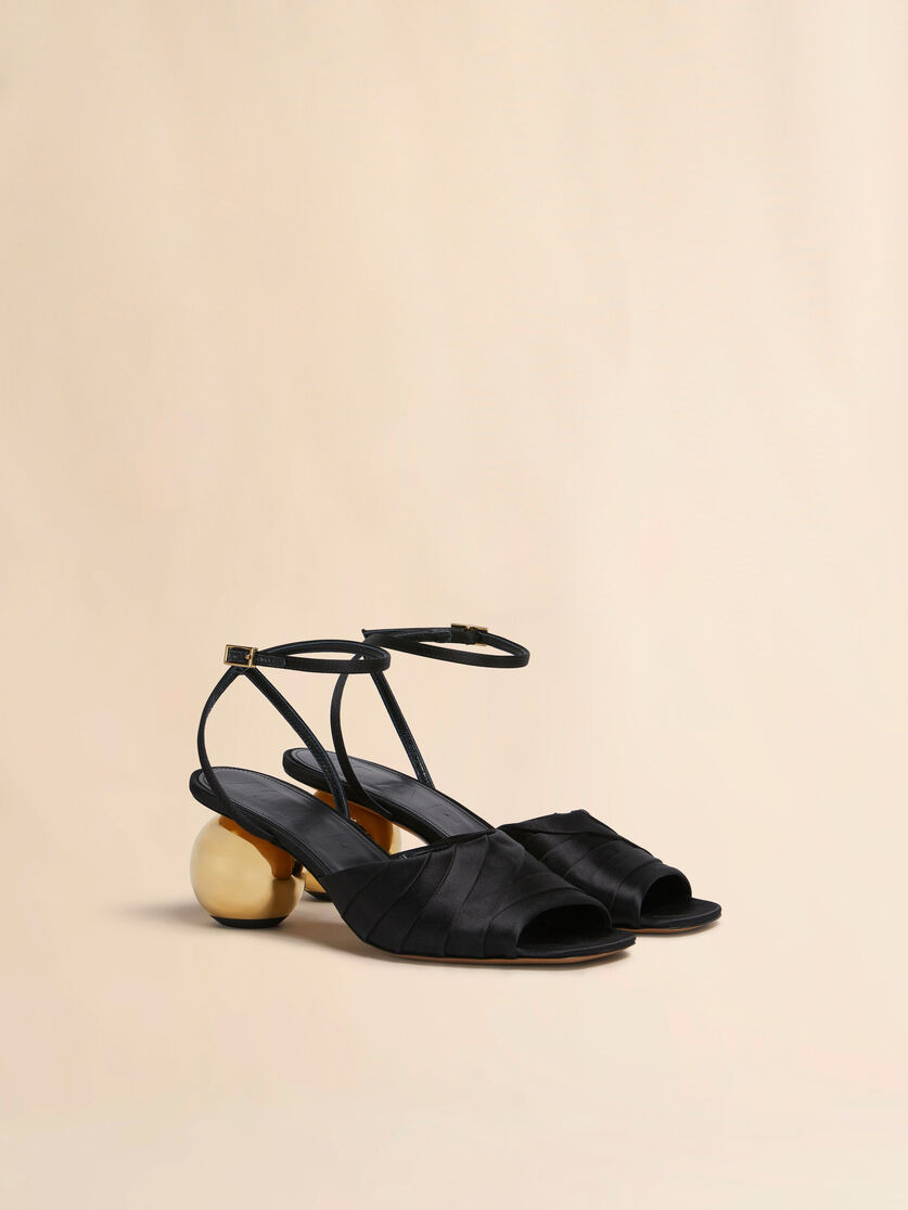 BLACK FOLDED SATIN SANDAL WITH SPHERICAL HEEL - 2