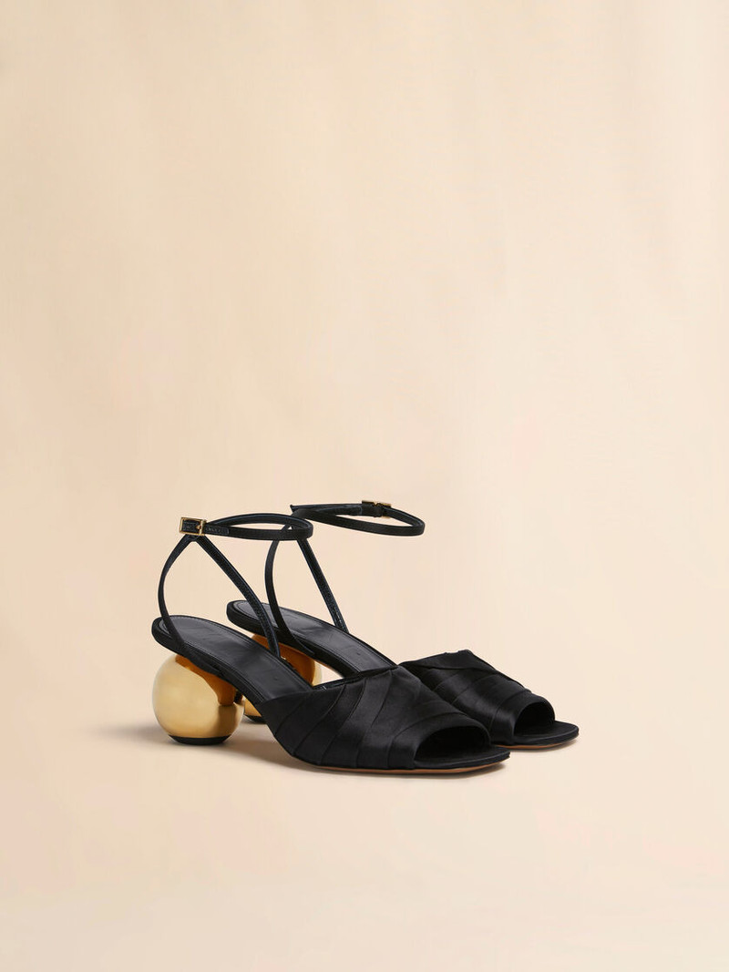 BLACK FOLDED SATIN SANDAL WITH SPHERICAL HEEL 2