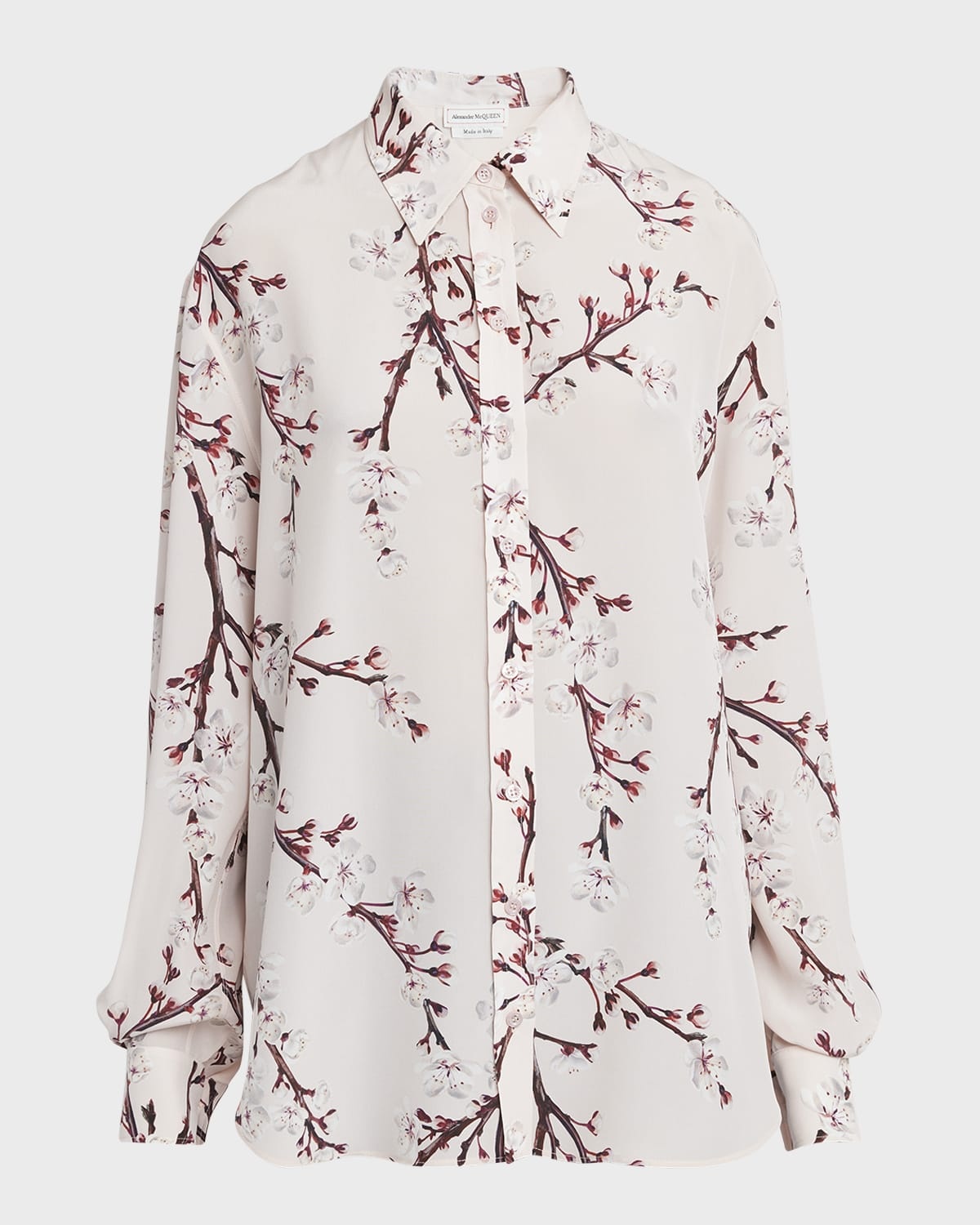 Cherry Blossom Print Button-Front Blouse - 1