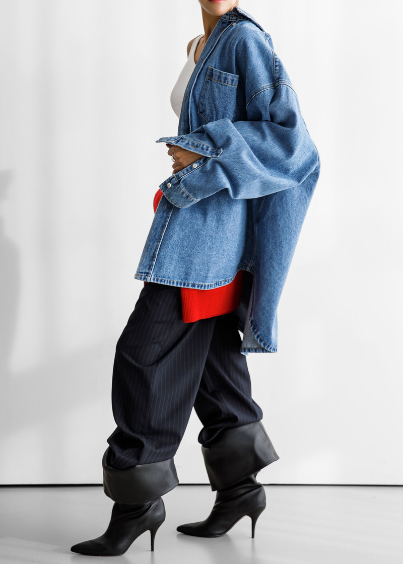 Belvis Oversized Denim Shirt - Medium Wash 8