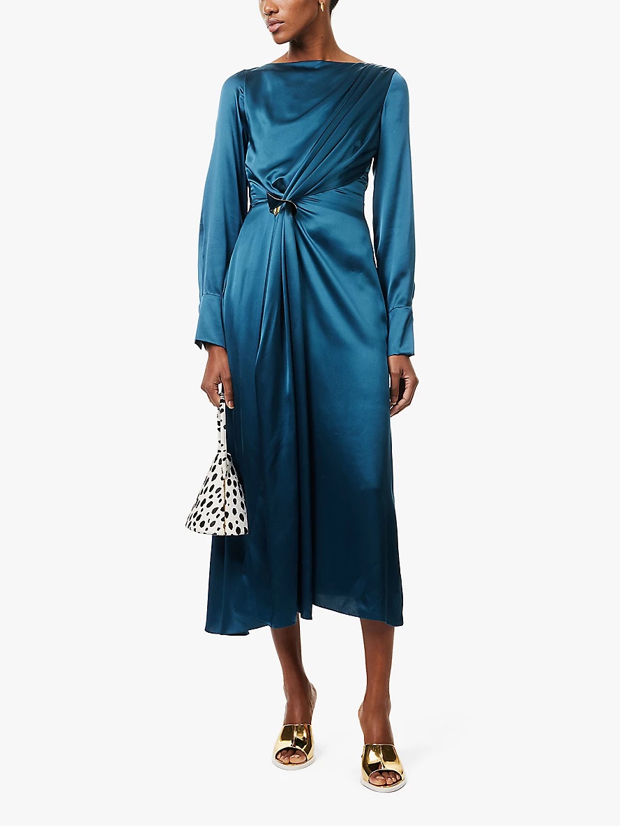 Tie-detail long-sleeve silk midi dress - 2